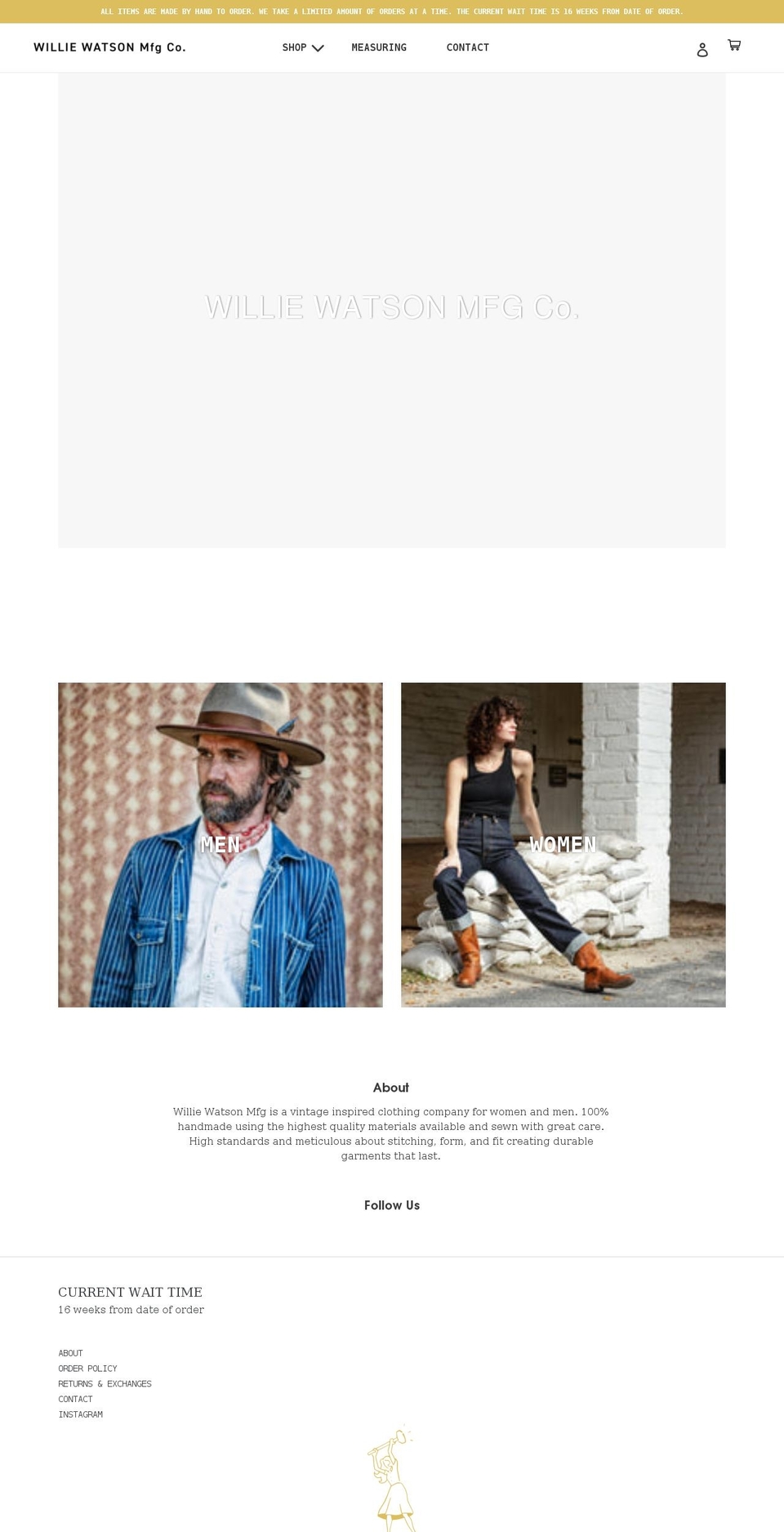 williewatsonmfgco.com shopify website screenshot