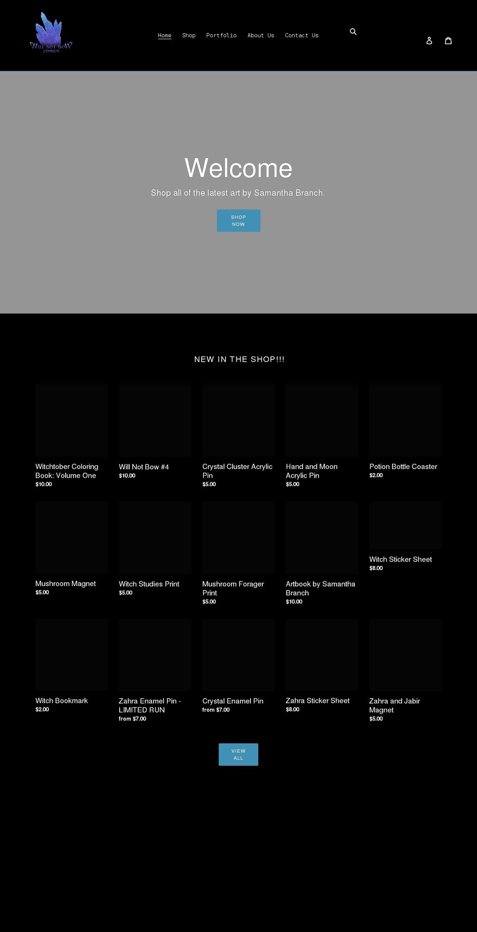 willnotbowcomics.com shopify website screenshot