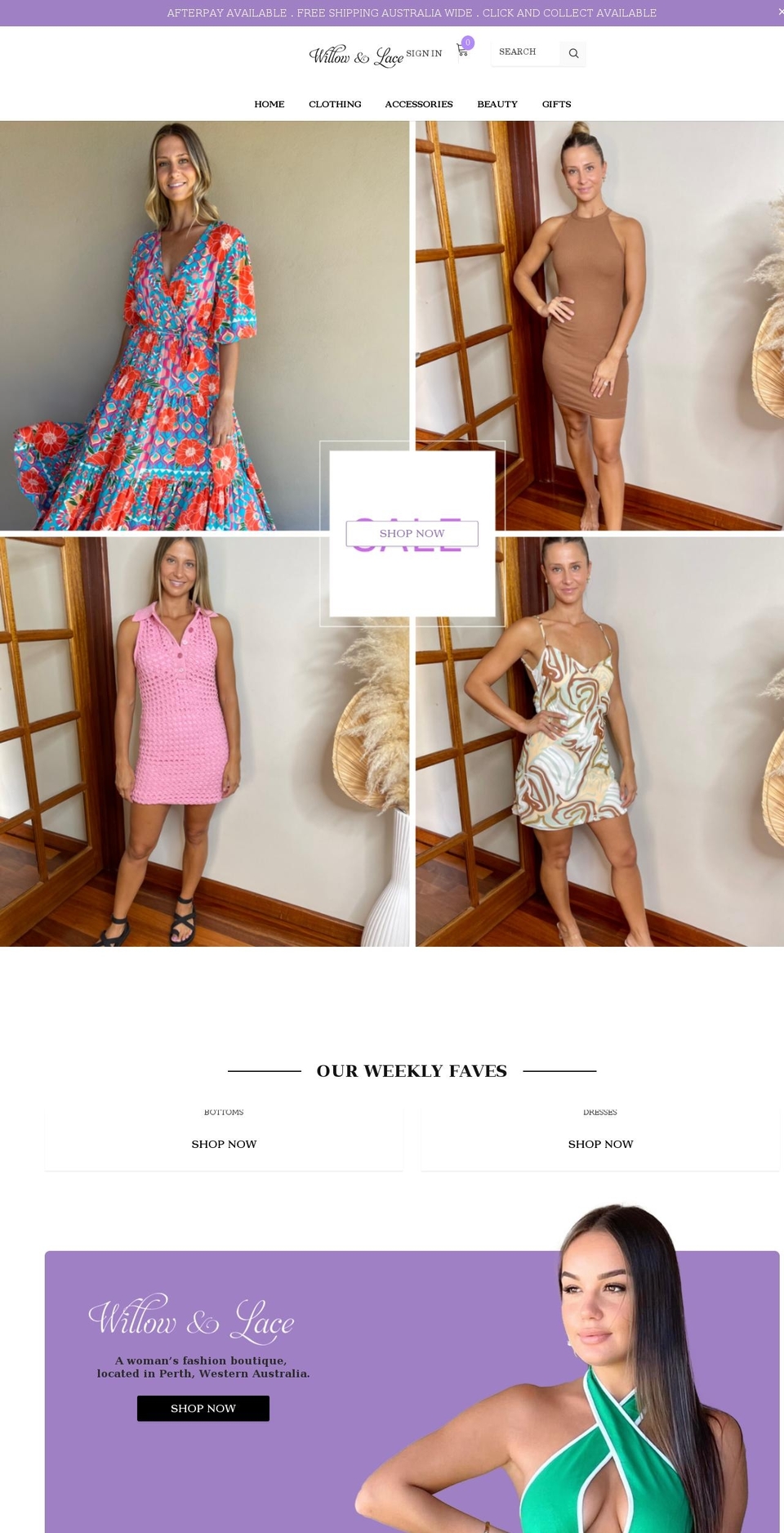 willowandlace.com.au shopify website screenshot