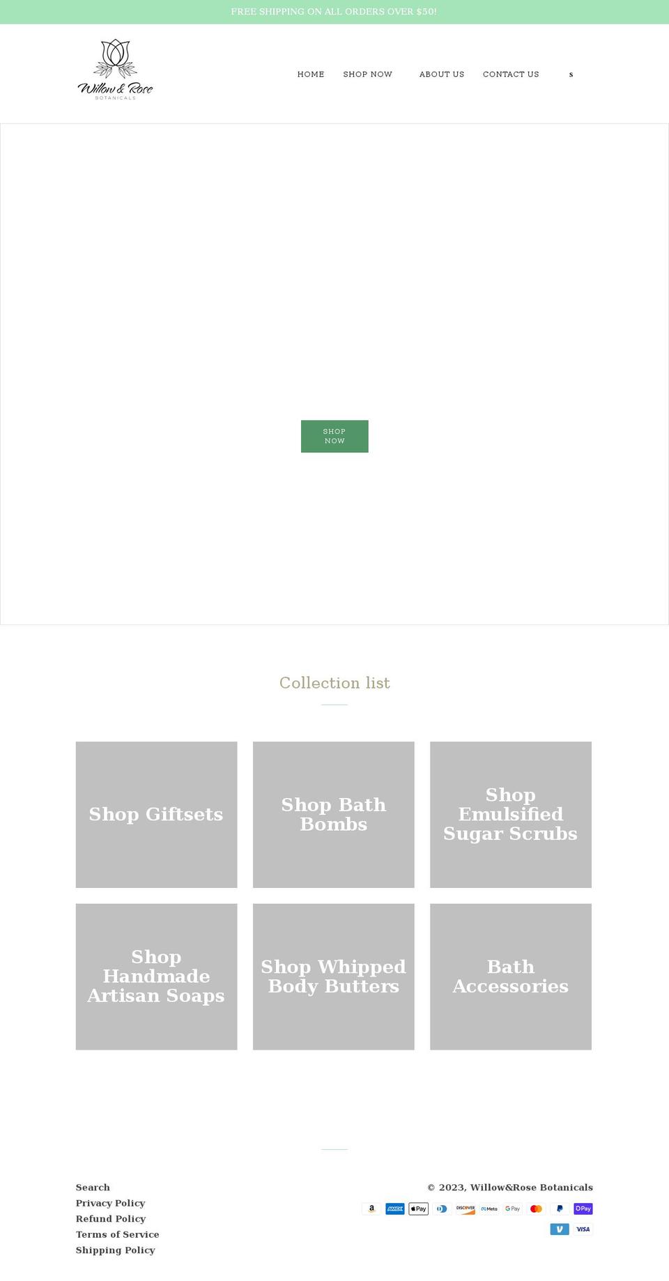 willowandrosebotanicals.com shopify website screenshot