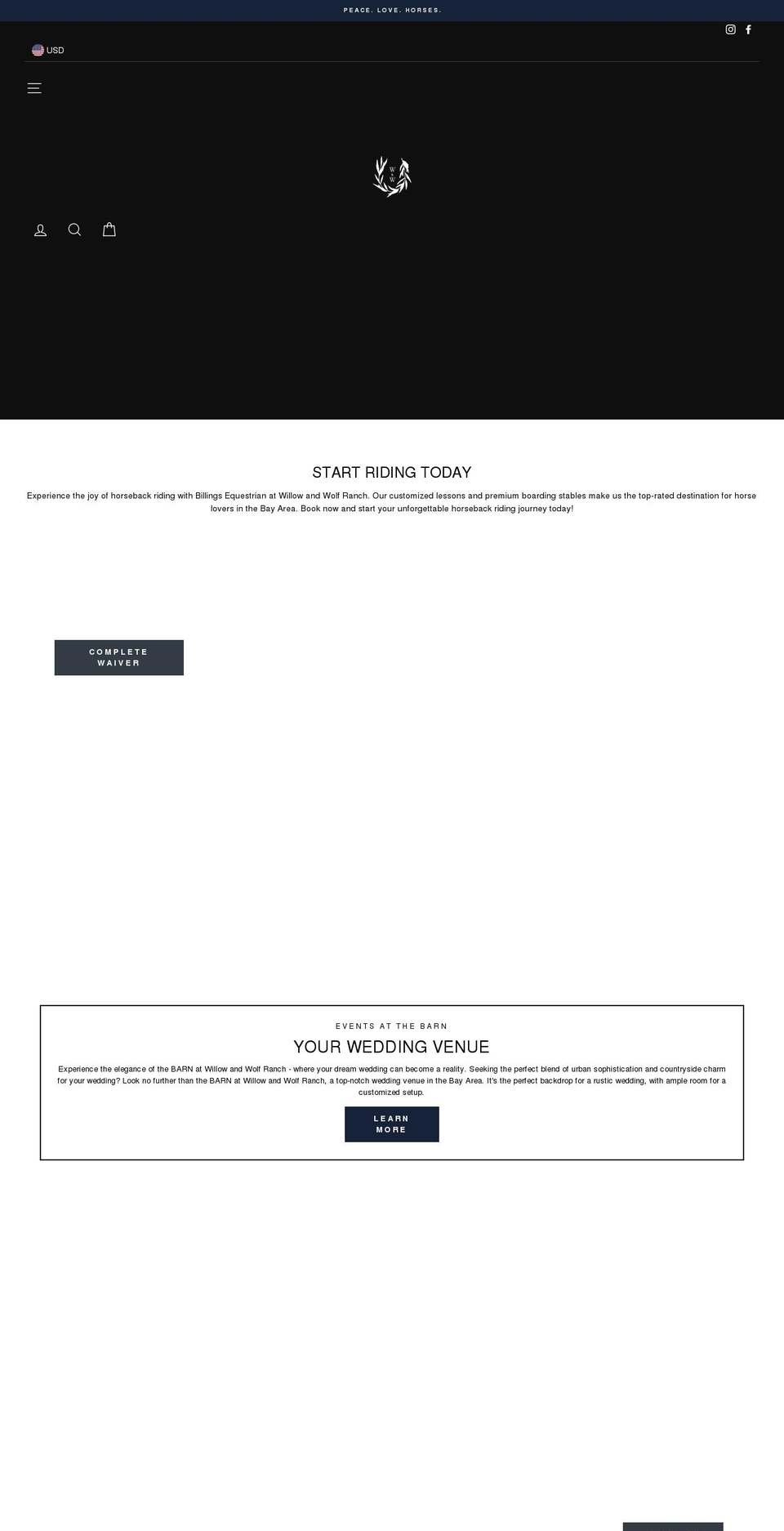 willowandwolfranch.com shopify website screenshot