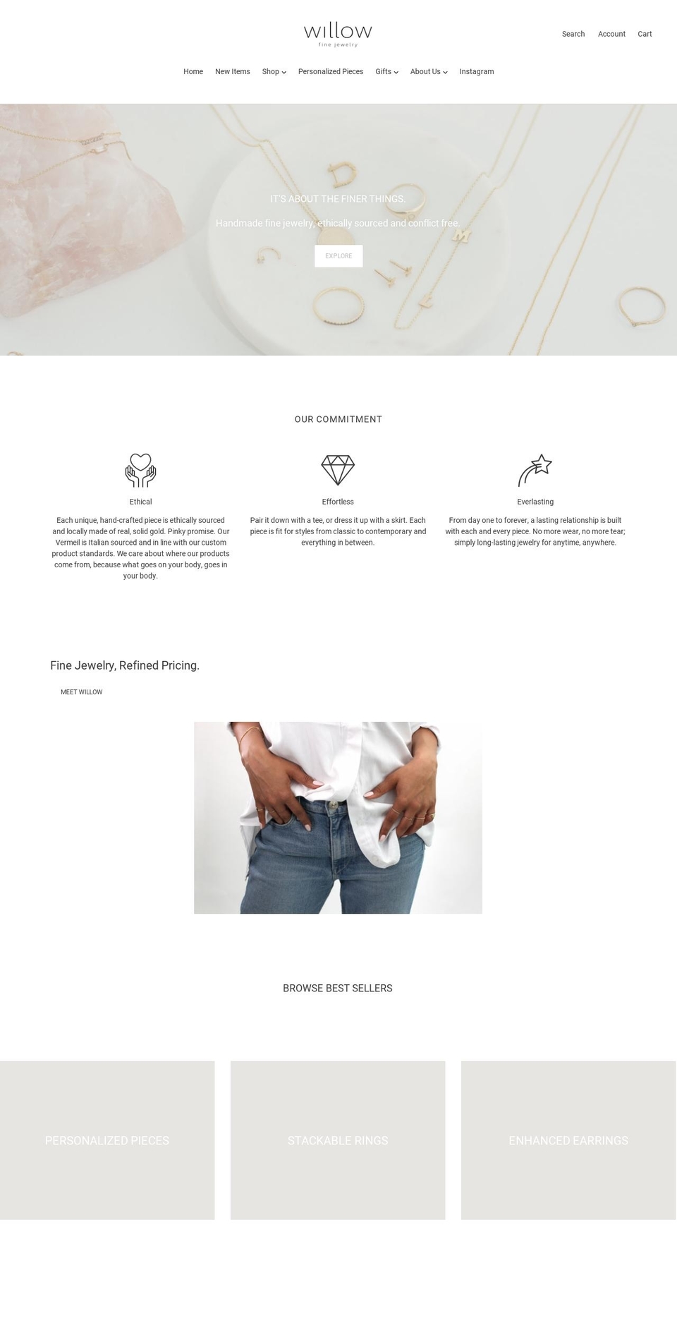 willowfinejewelry.com shopify website screenshot