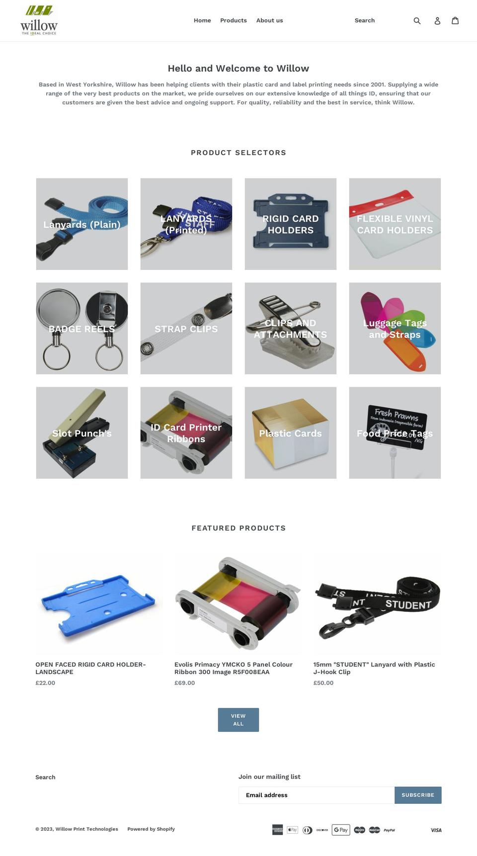 willowidcardshop.co.uk shopify website screenshot