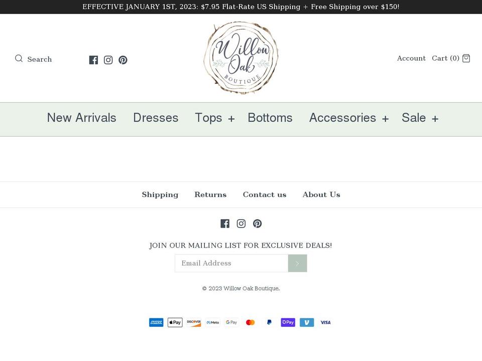 willowoakboutique.com shopify website screenshot