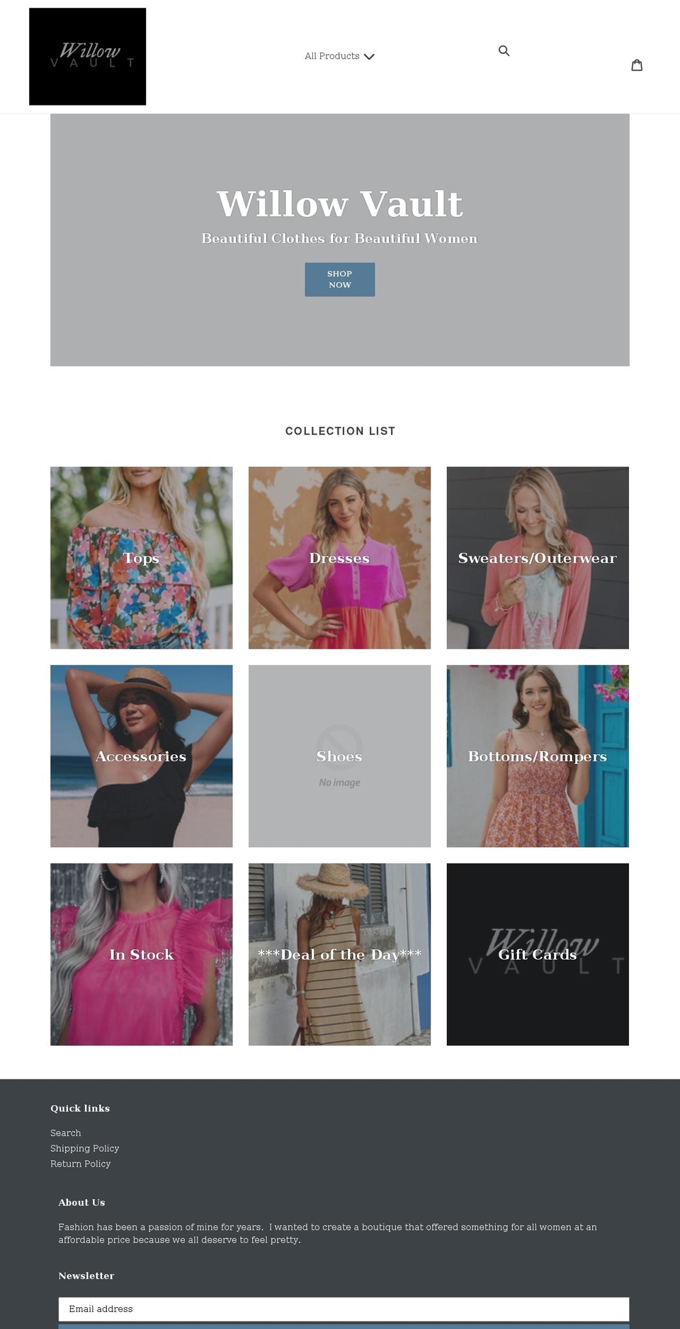 willowvault.com shopify website screenshot