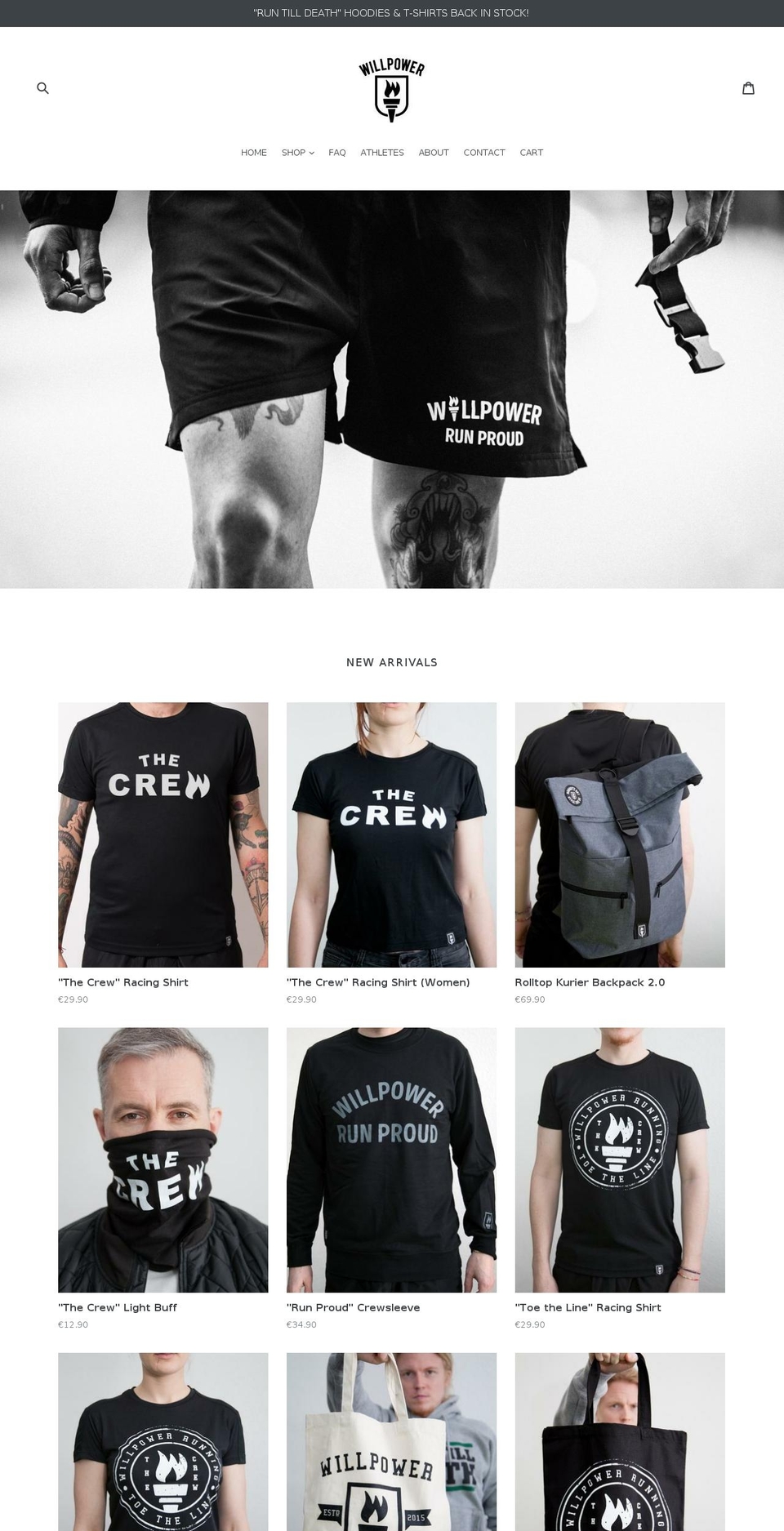 willpower-running.com shopify website screenshot