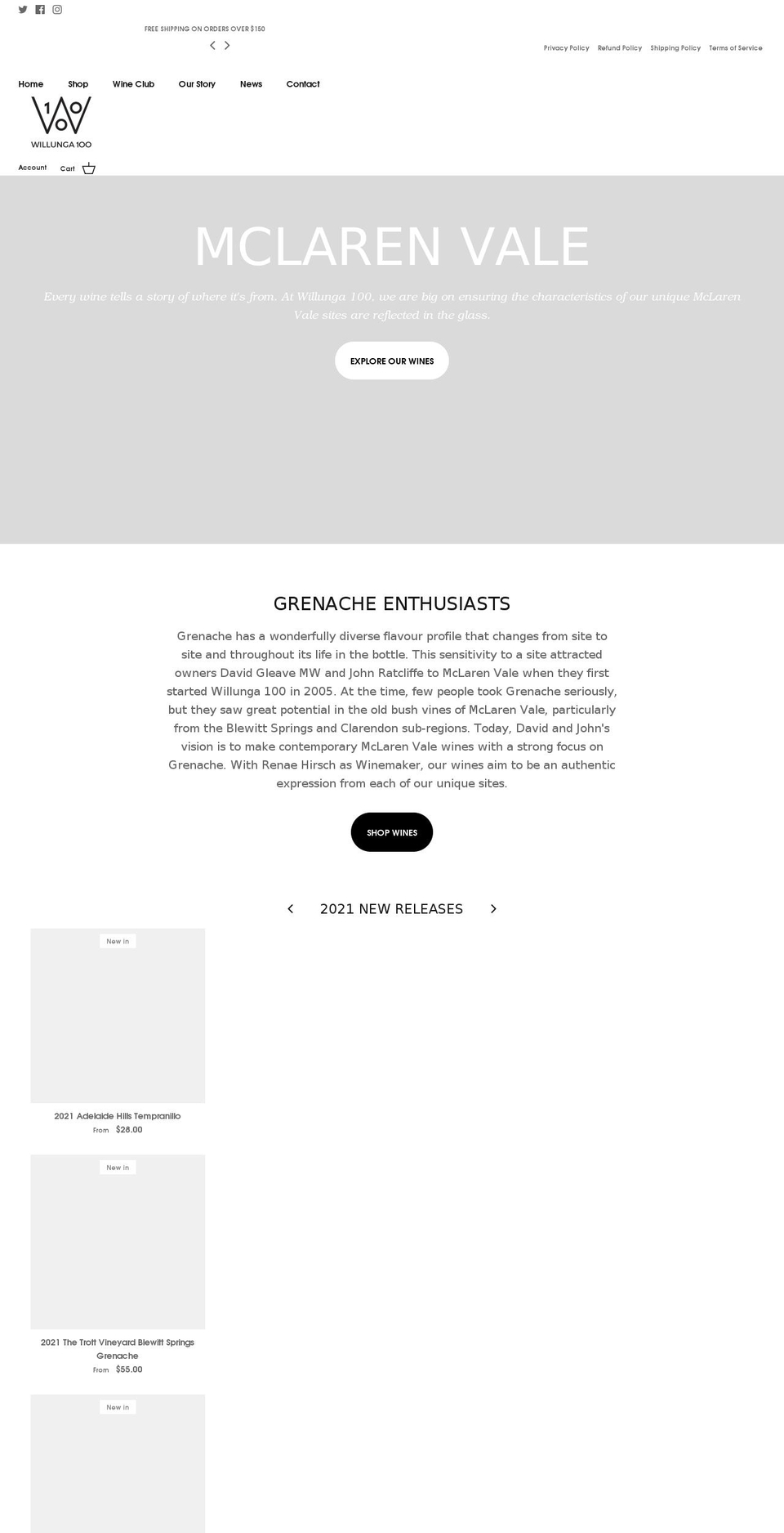 willunga100.com shopify website screenshot