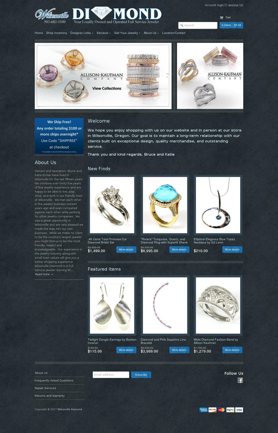 wilsonvillediamond.com shopify website screenshot
