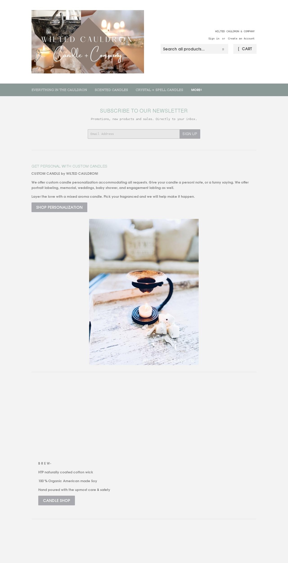 wiltedcauldroncandle.com shopify website screenshot