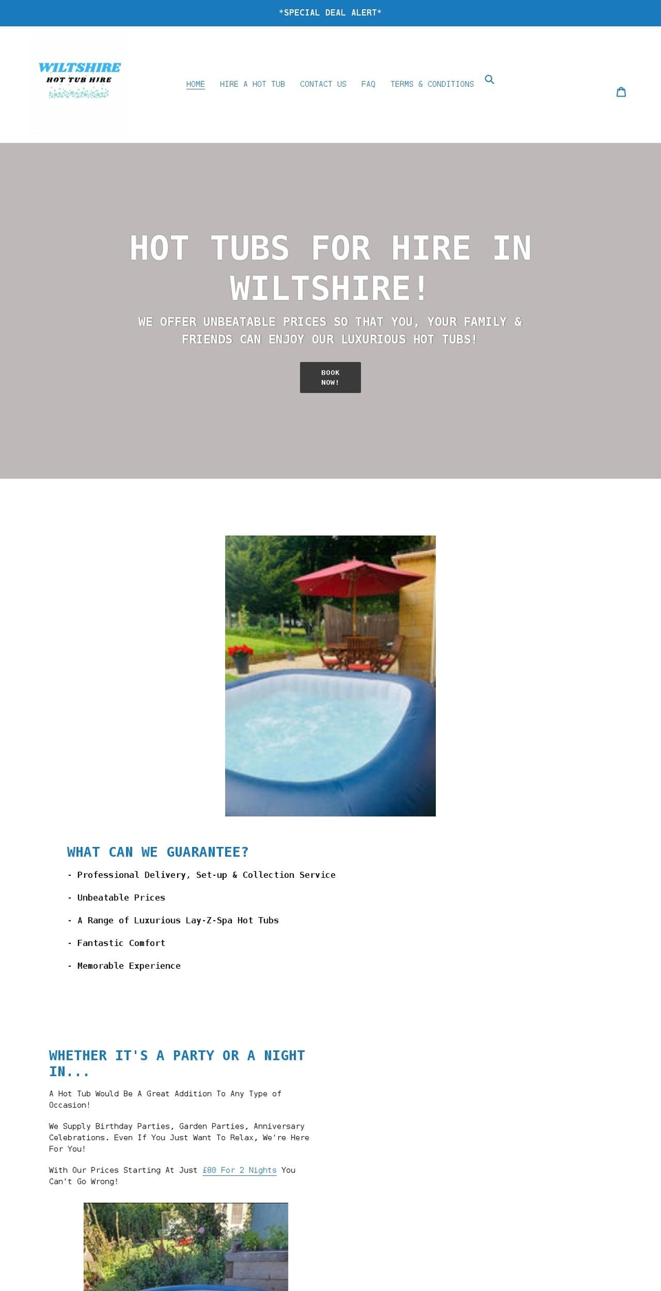 wiltshirehottubhire.co.uk shopify website screenshot