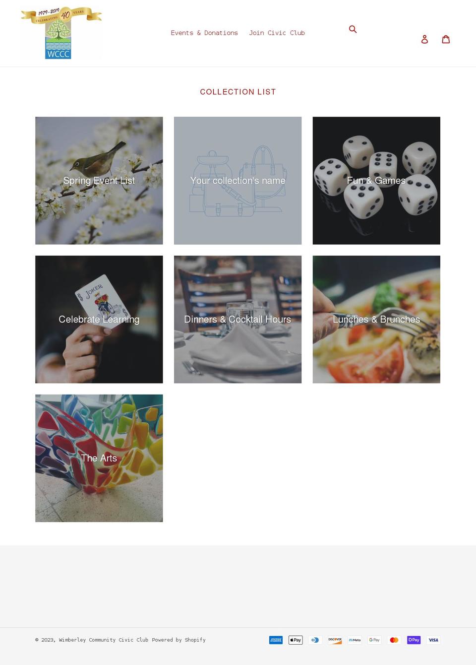 wimberleycommunitycivicclub.com shopify website screenshot