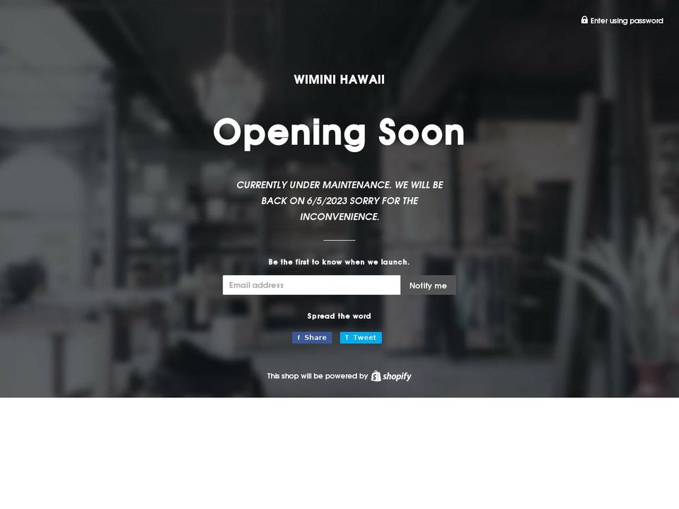 wiminihawaii.com shopify website screenshot