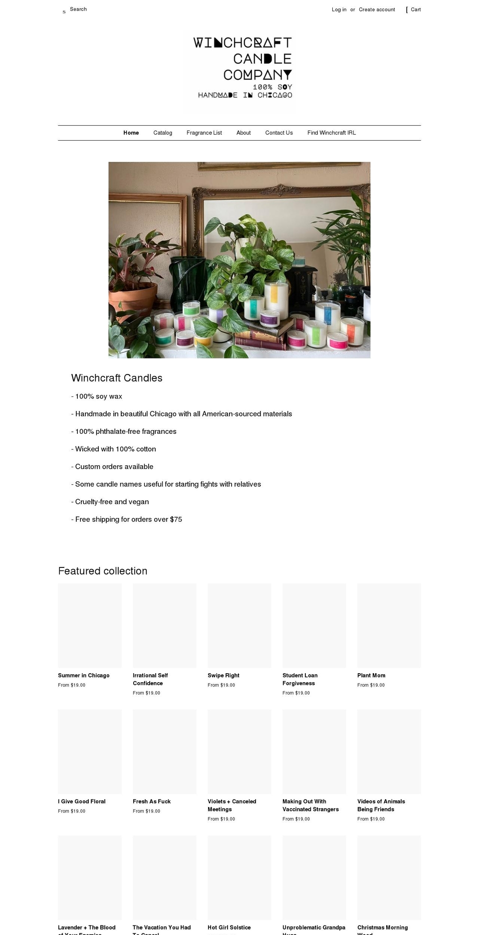 winchcraftcandleco.com shopify website screenshot