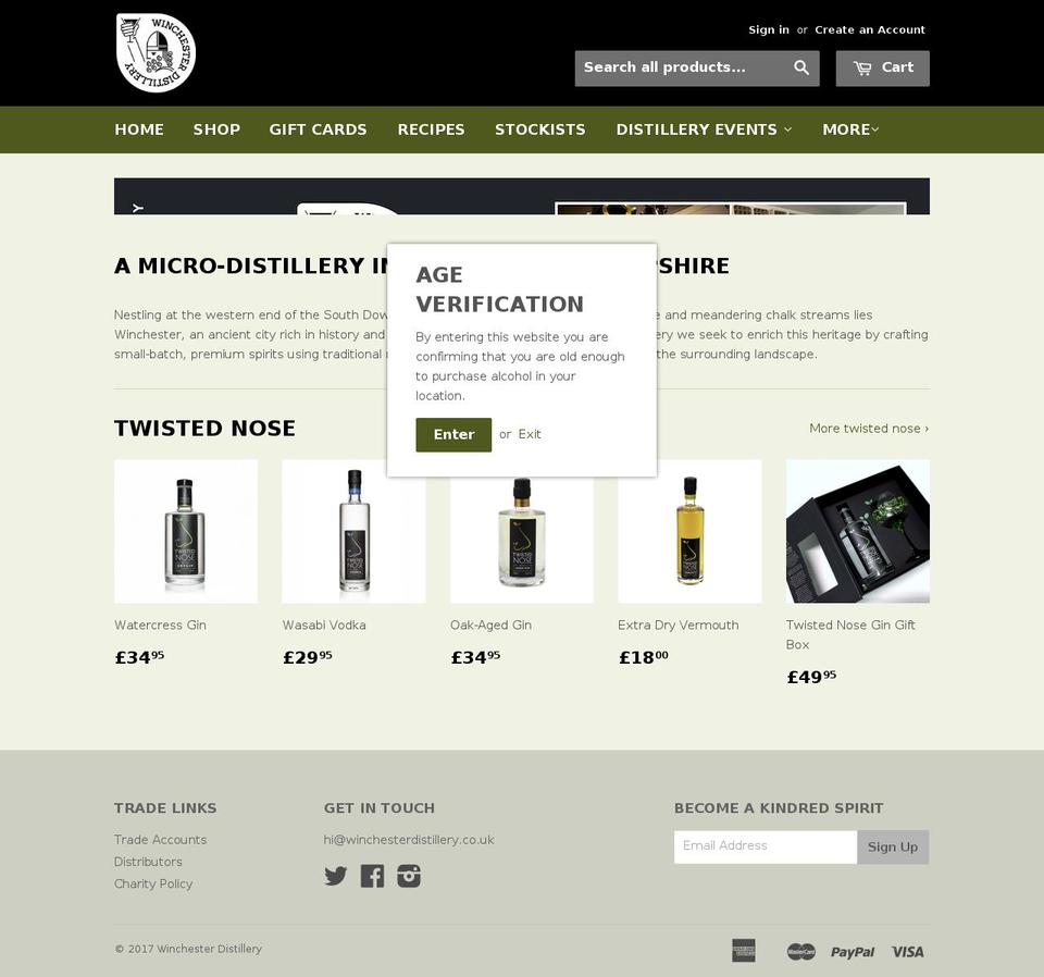 winchesterdistillery.co.uk shopify website screenshot