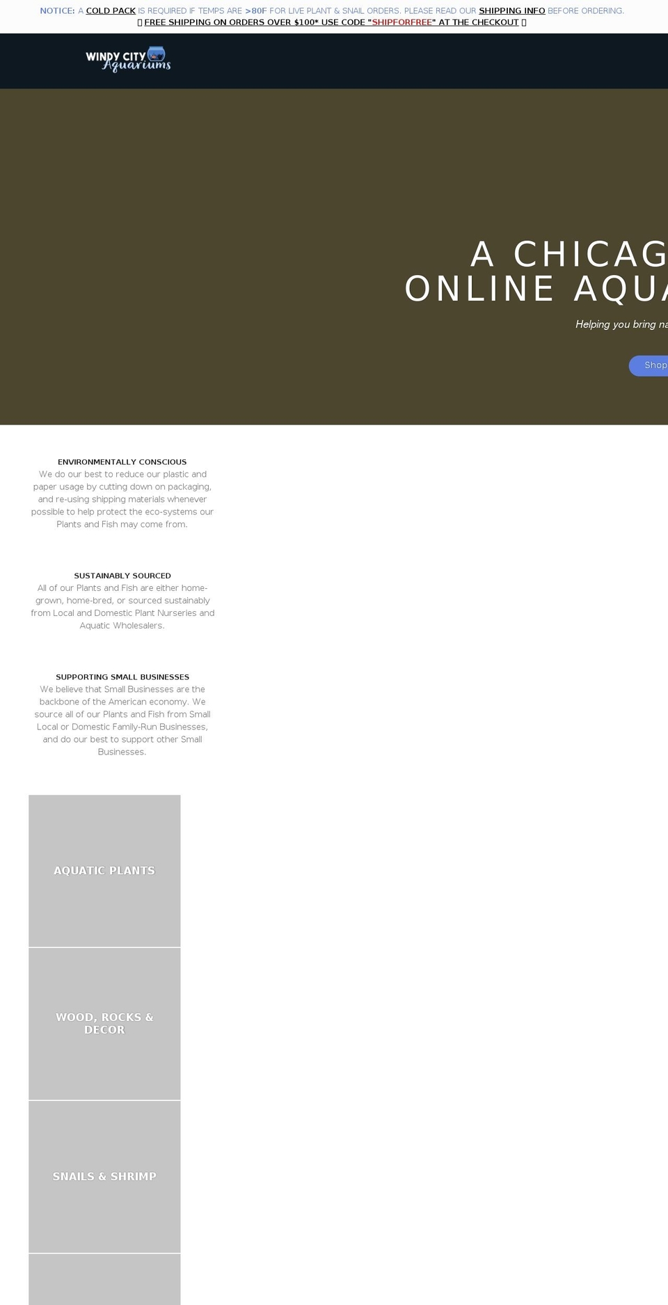 windycityaquariums.com shopify website screenshot