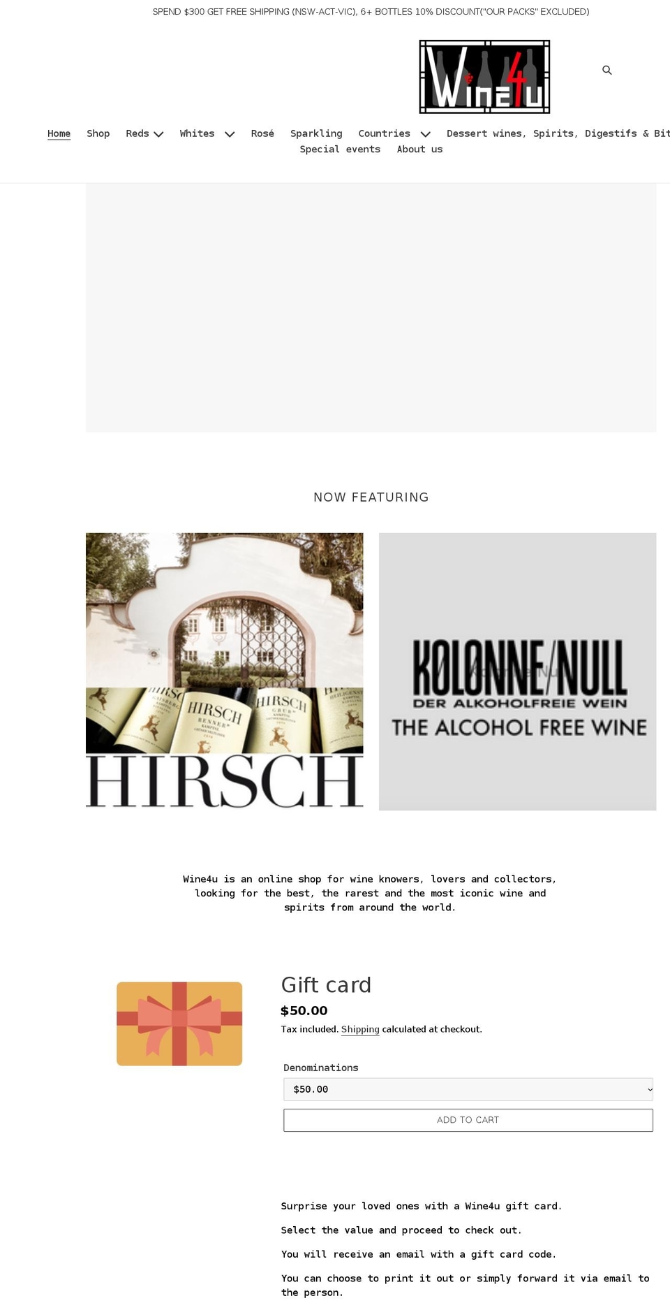 wine4u.com.au shopify website screenshot