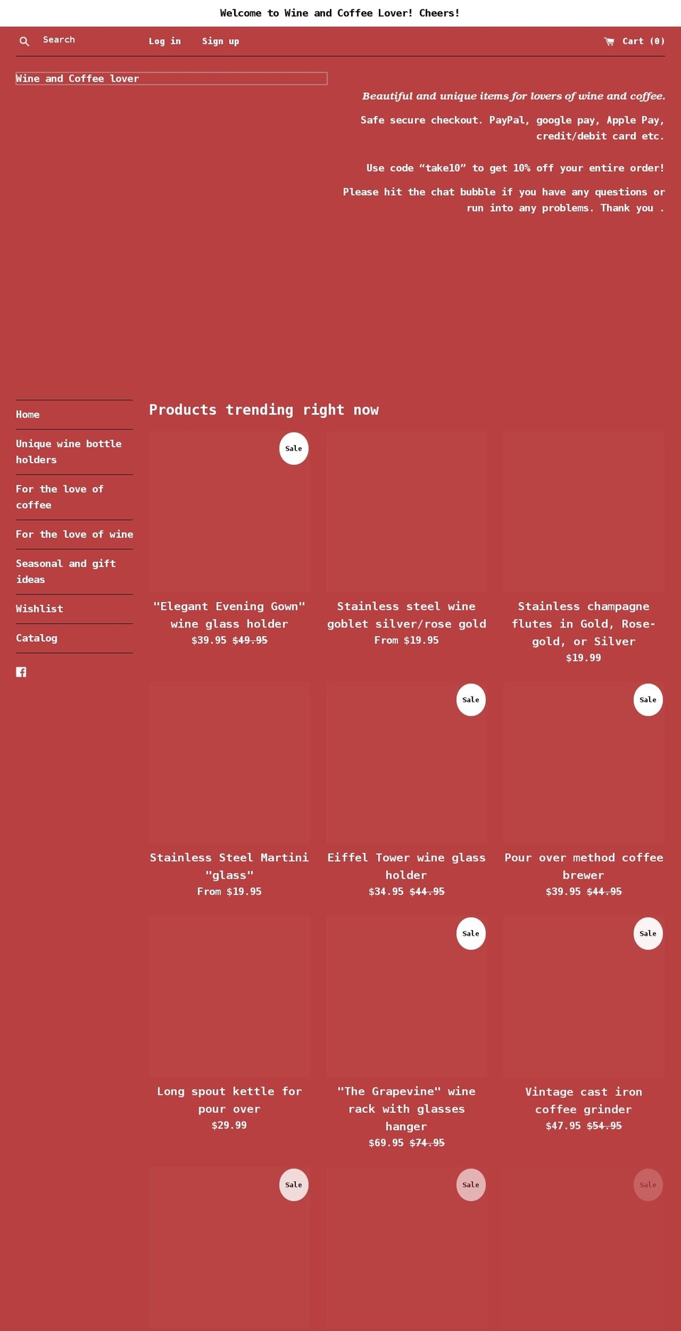 wineandcoffeelover.com shopify website screenshot