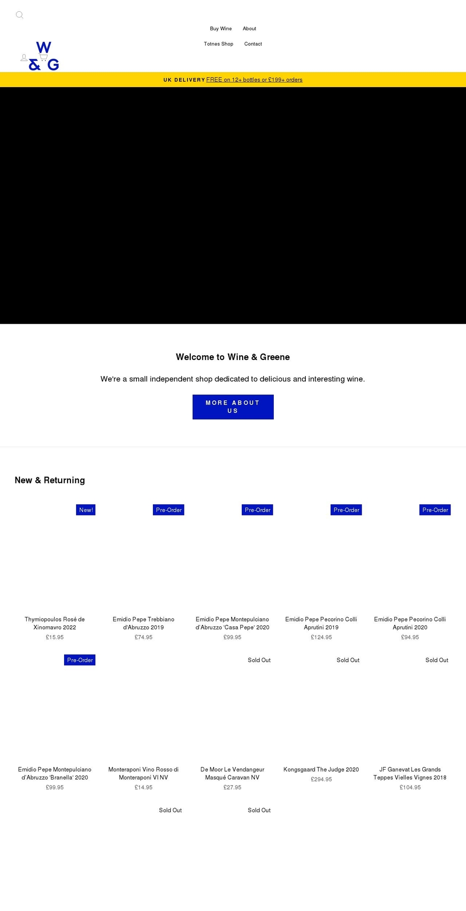 wineandgreene.com shopify website screenshot