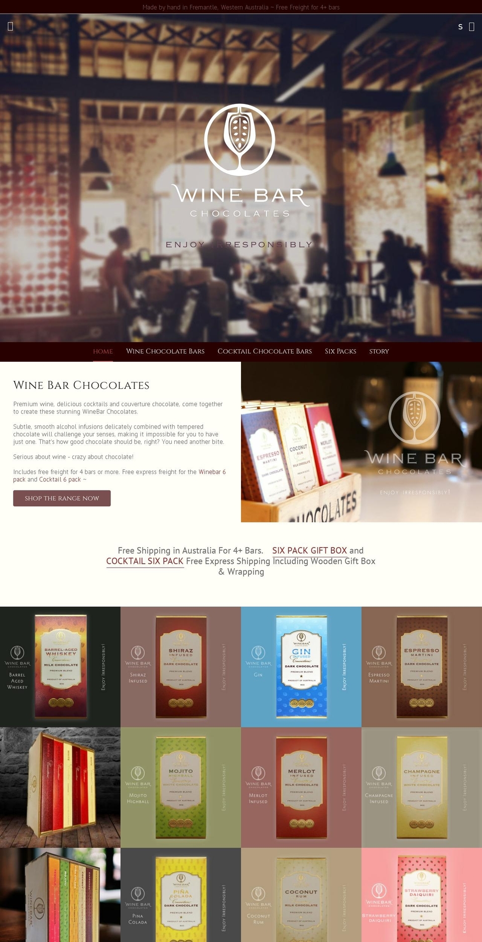 winebarchocolates.com.au shopify website screenshot