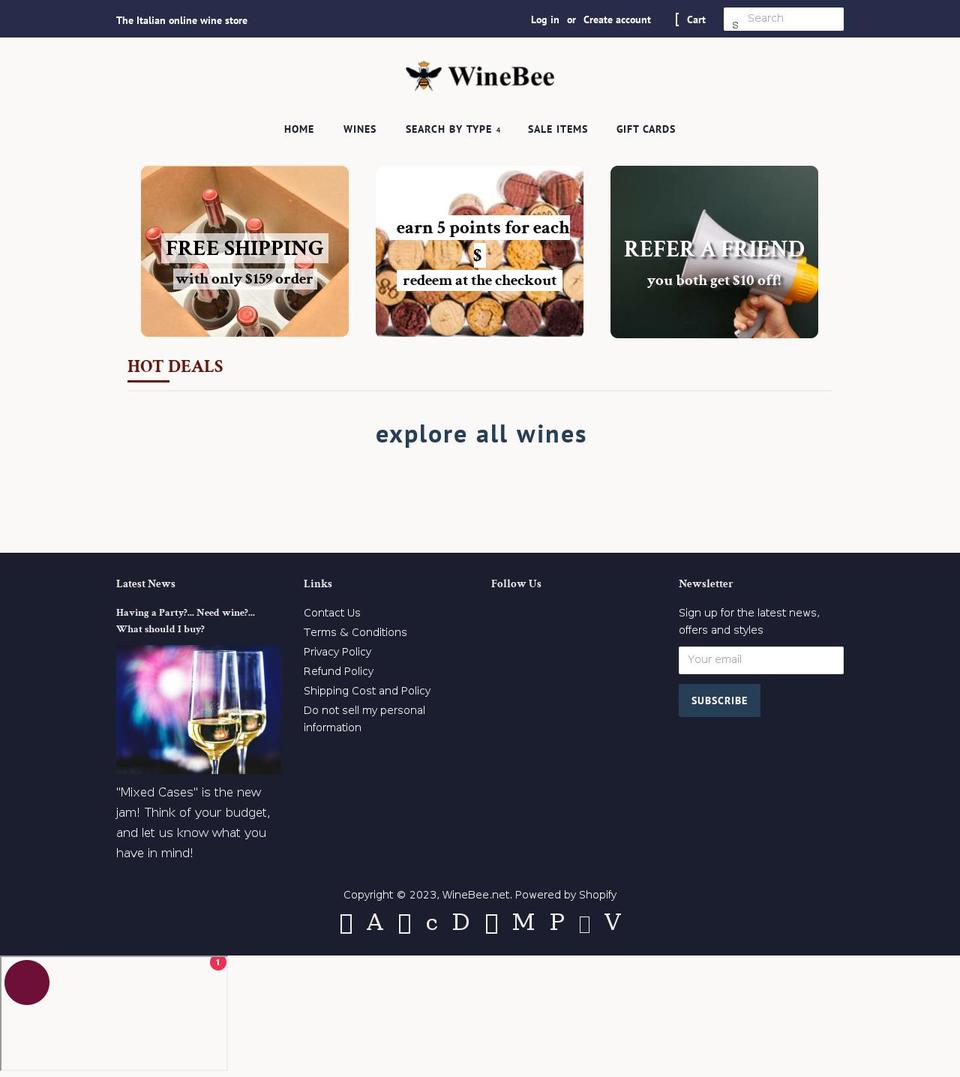 winebee.net shopify website screenshot