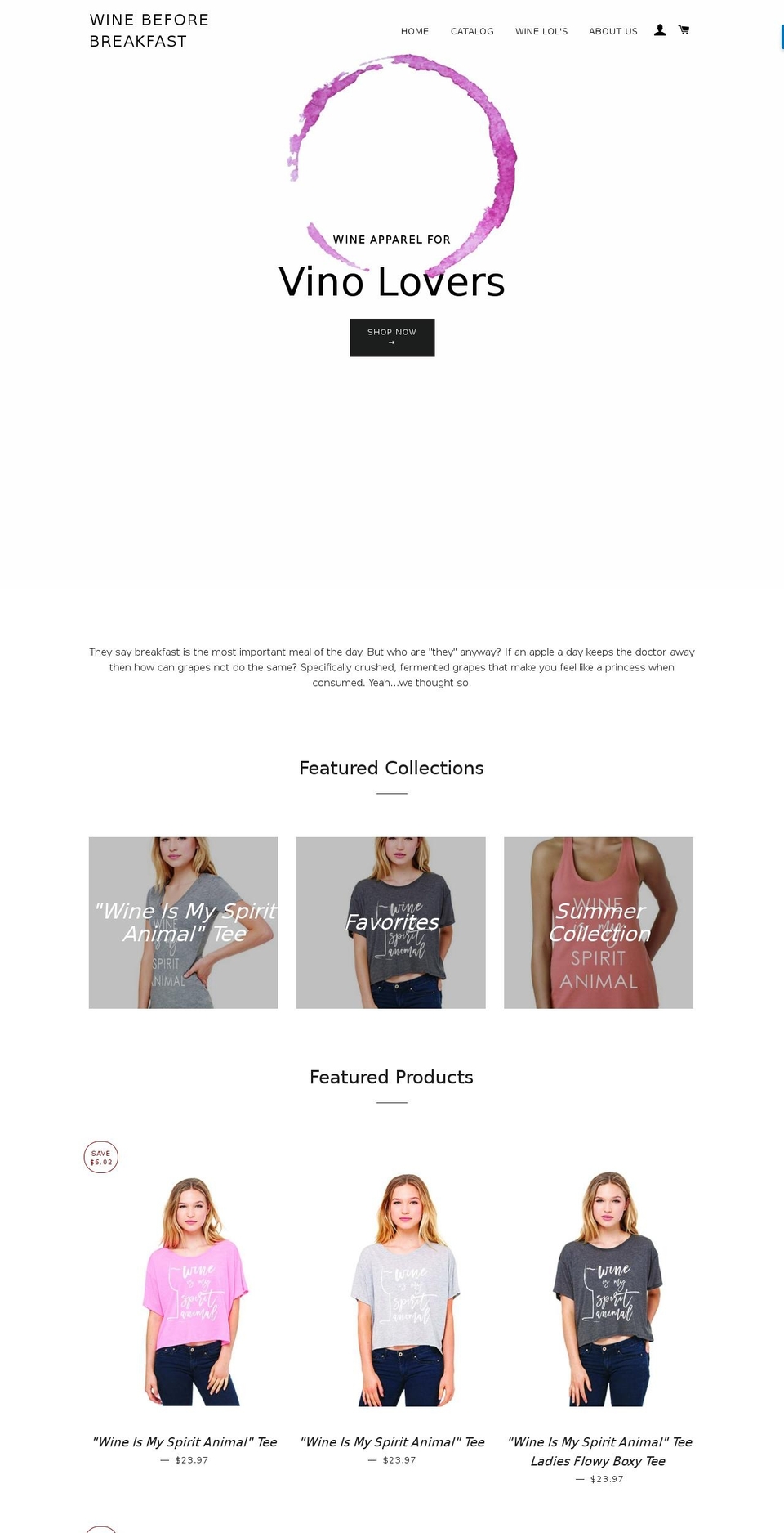 winebeforebreakfast.com shopify website screenshot