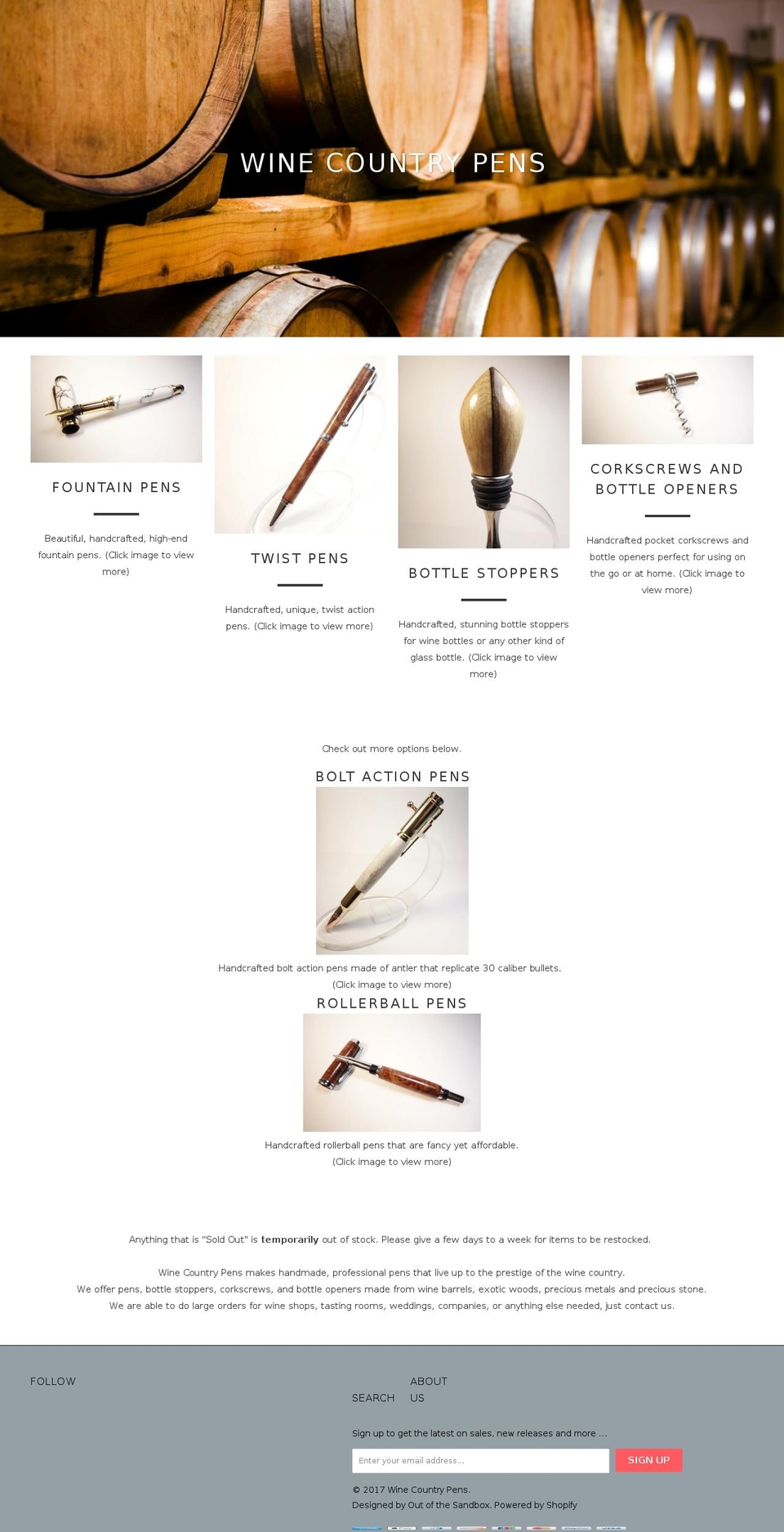 winecountrypens.com shopify website screenshot