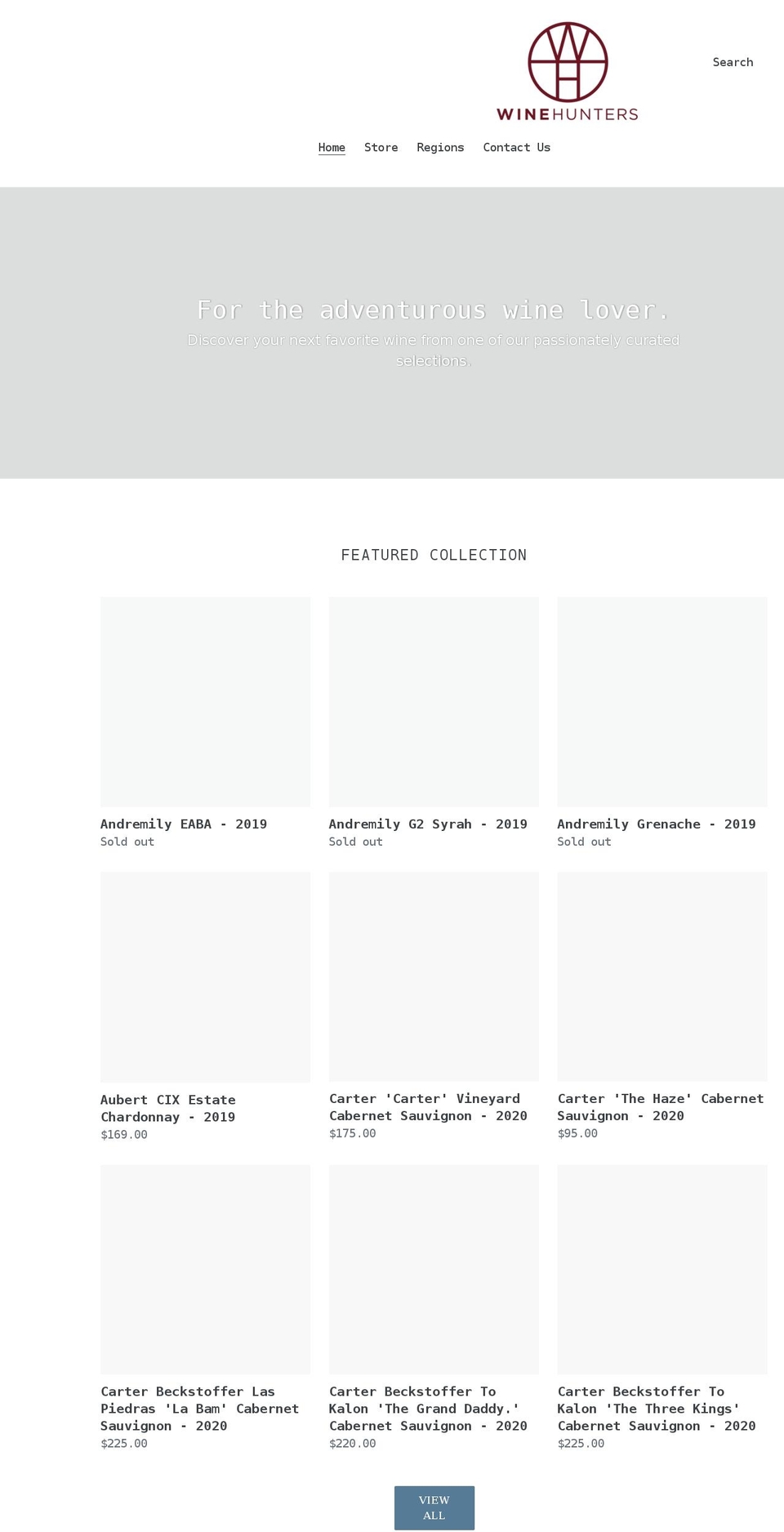 winehuntersinc.com shopify website screenshot