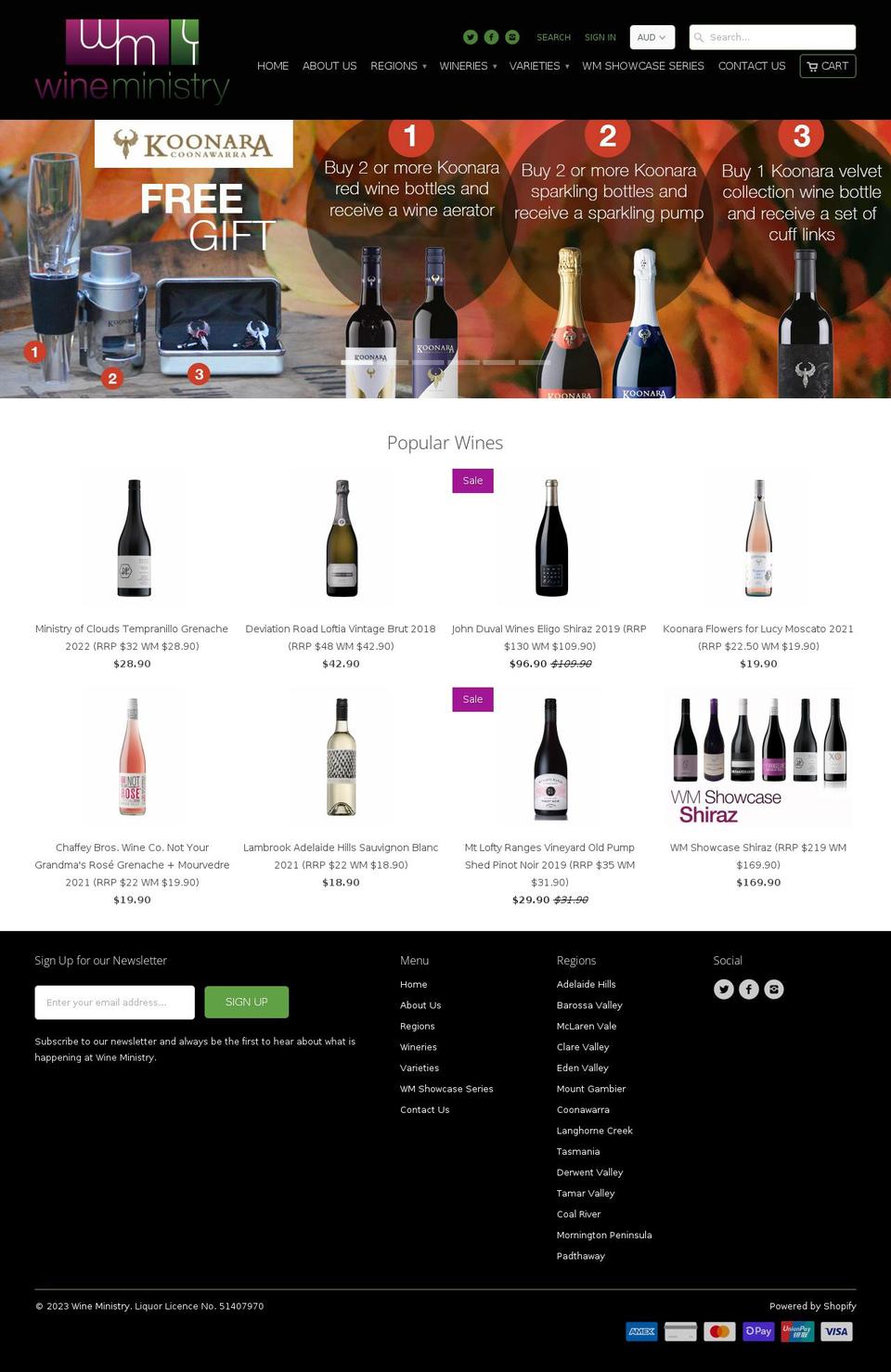 wineministry.com.au shopify website screenshot