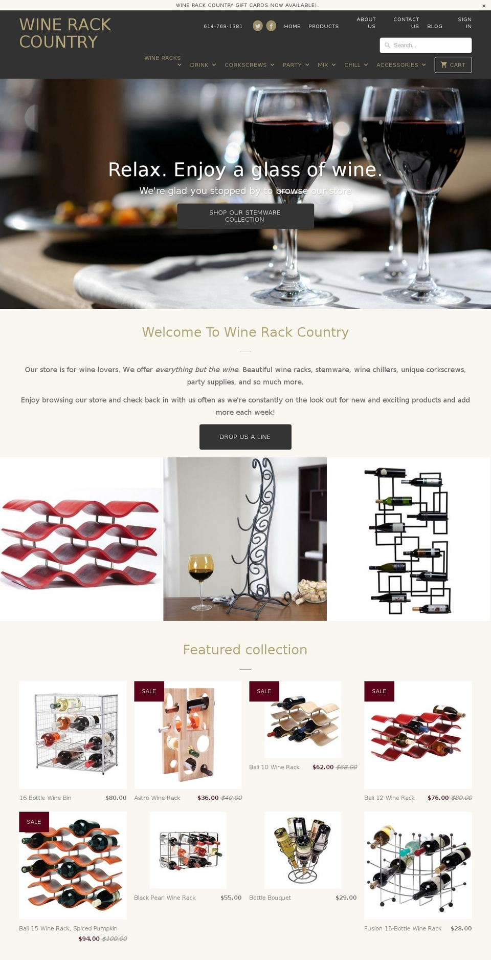 winerackcountry.com shopify website screenshot