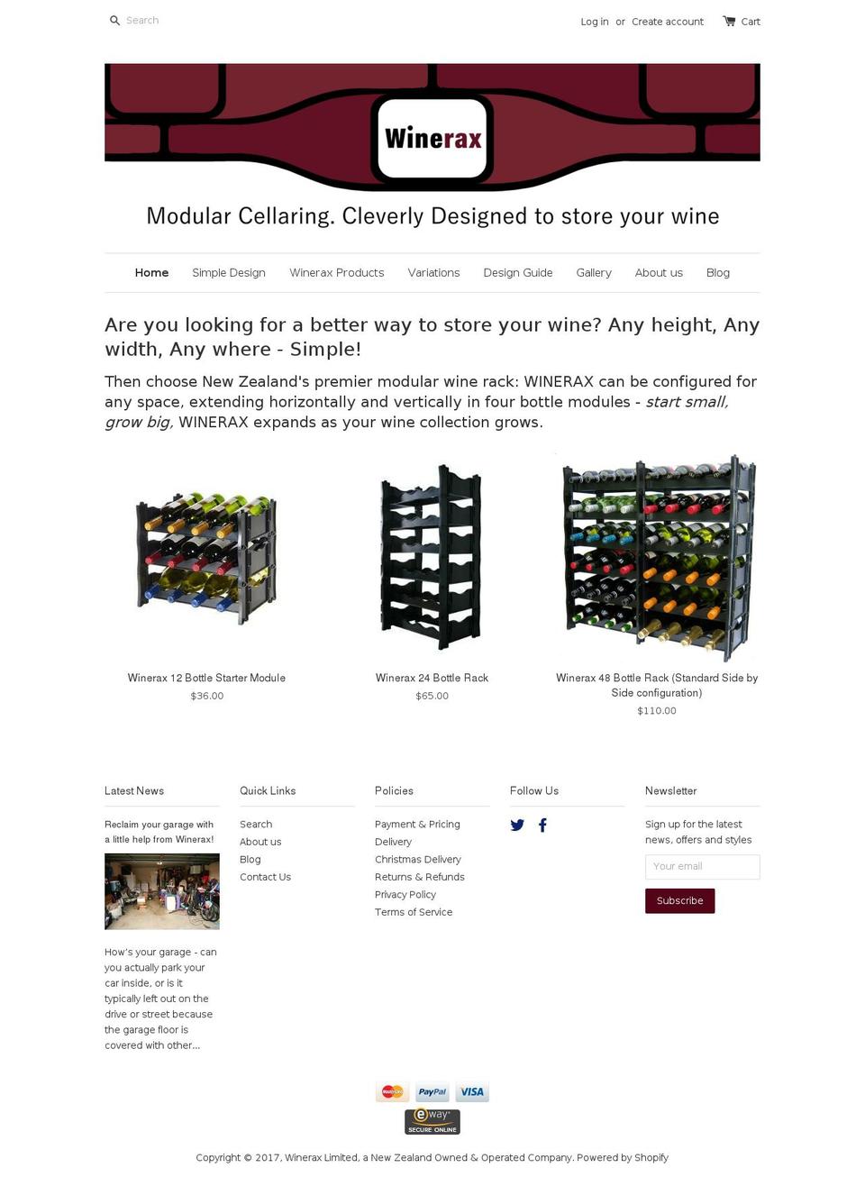 winerax.co.nz shopify website screenshot