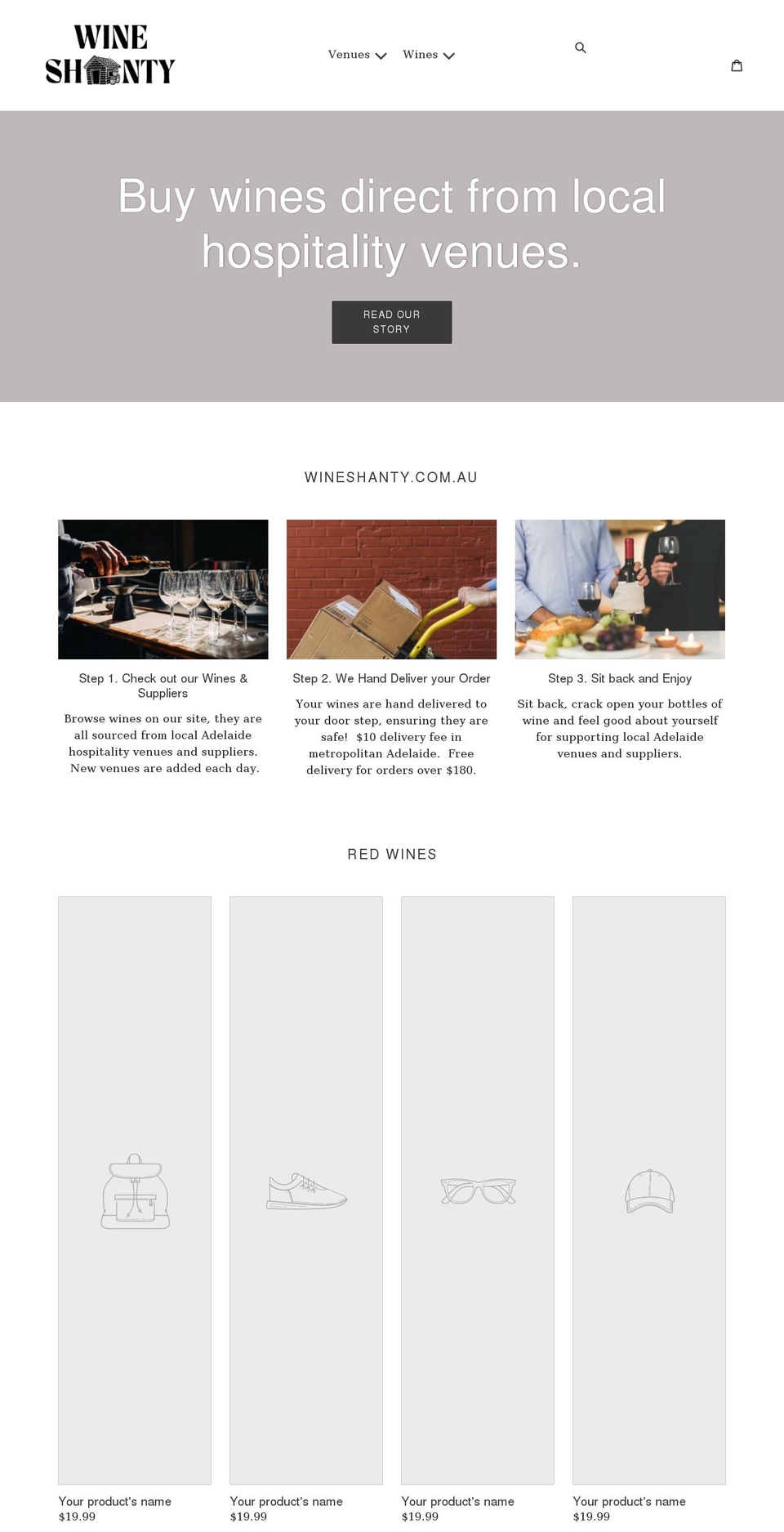 wineshanty.com.au shopify website screenshot