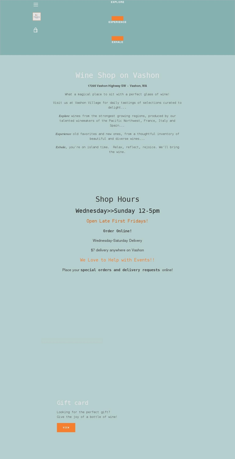 wineshopvashon.com shopify website screenshot