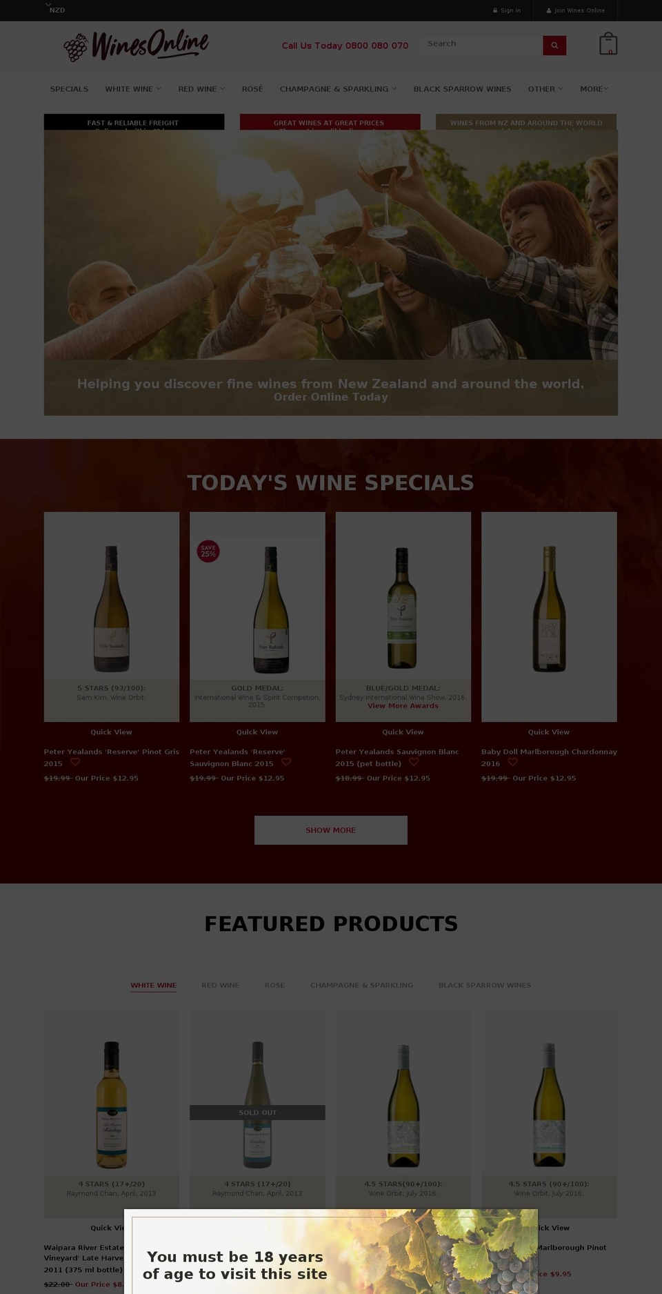 winesonline.co.nz shopify website screenshot