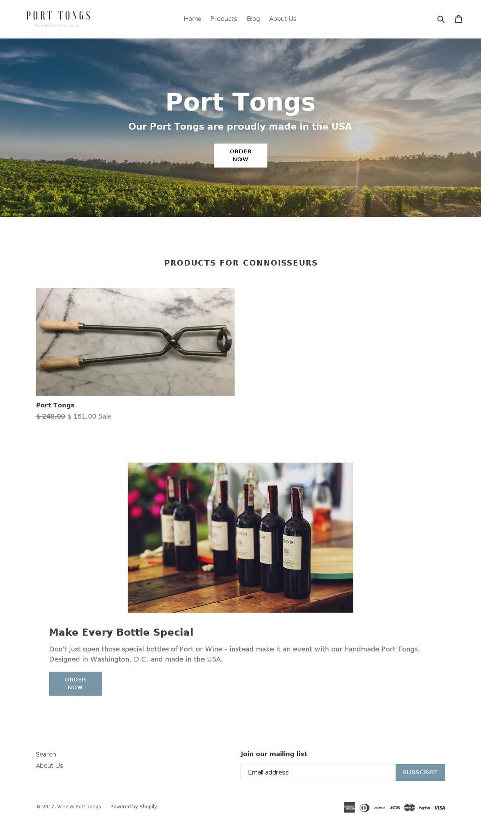 winetongs.com shopify website screenshot