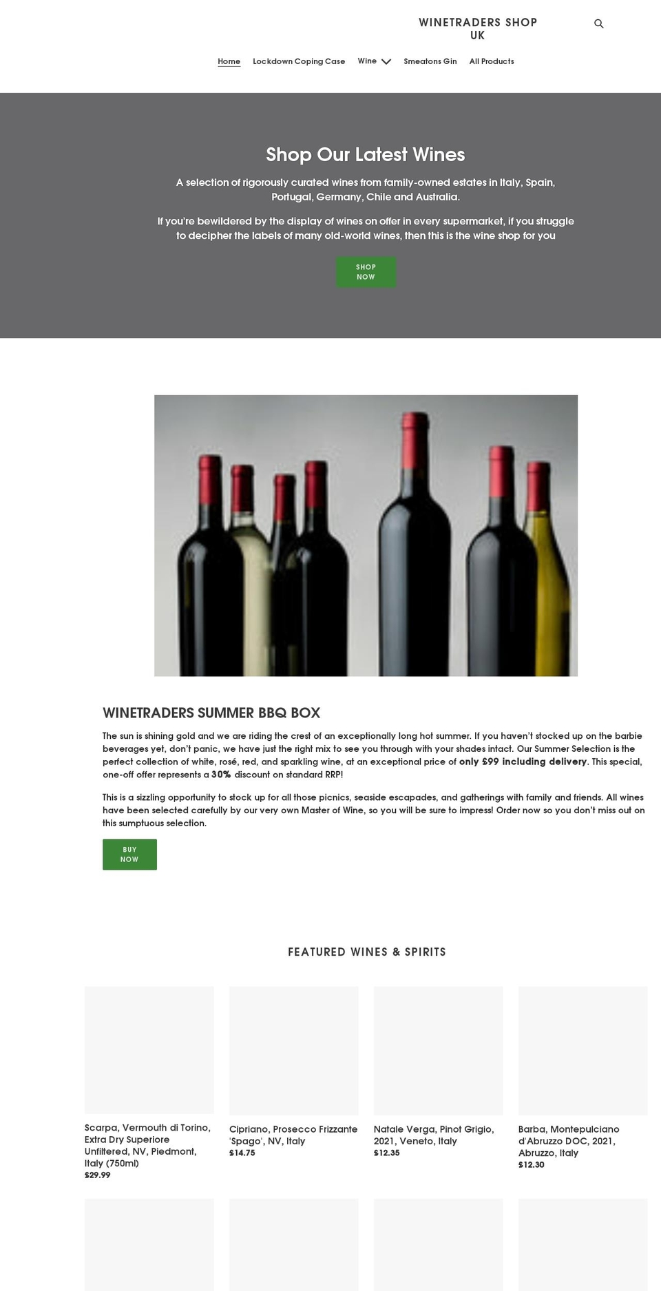 winetradersshop.com shopify website screenshot