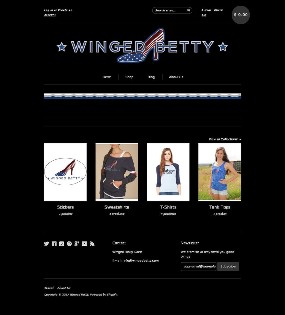 wingedbetty.com shopify website screenshot