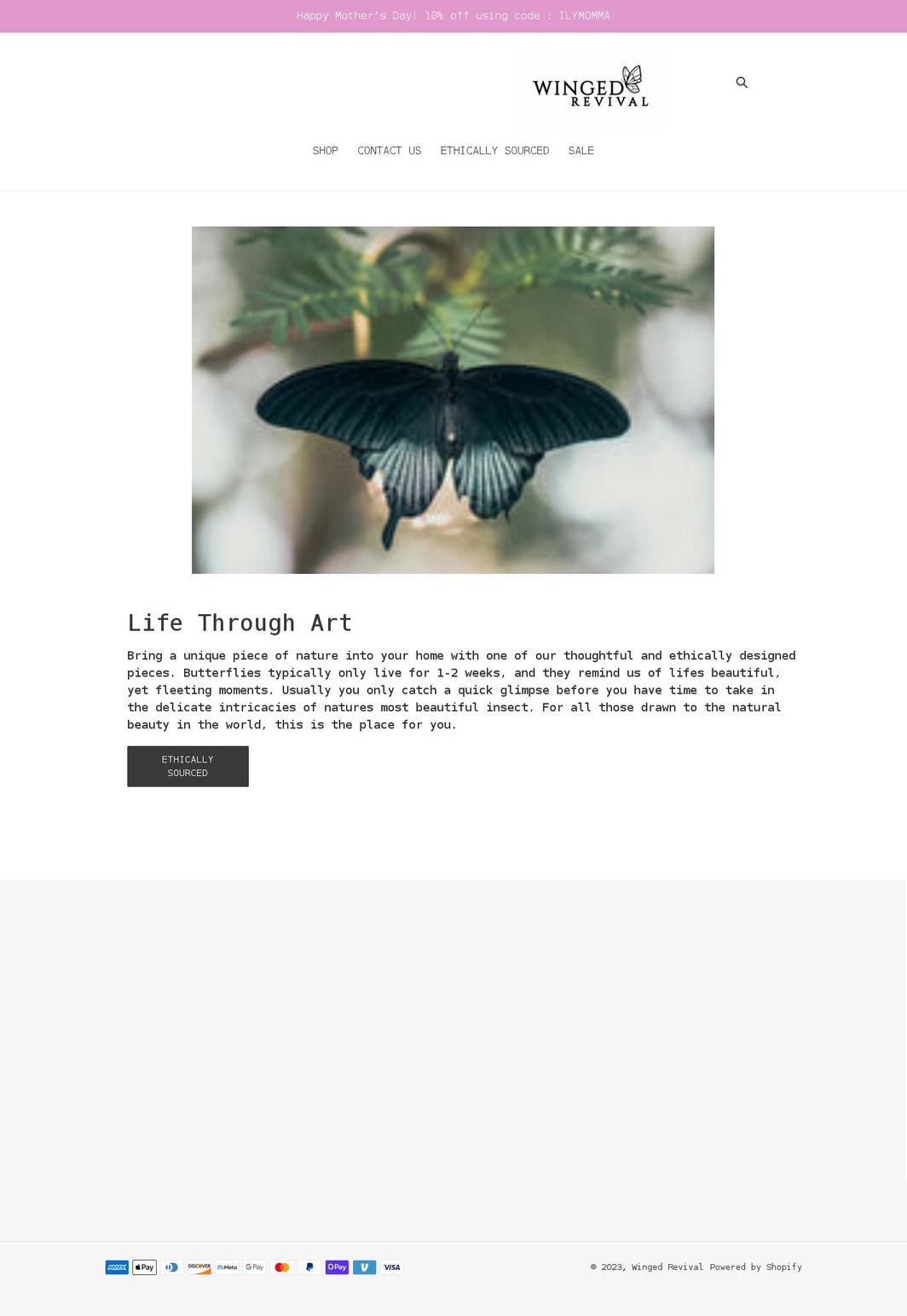 wingedrevival.com shopify website screenshot