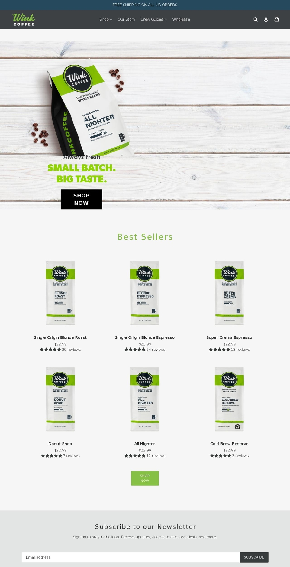 winkcoffee.com shopify website screenshot