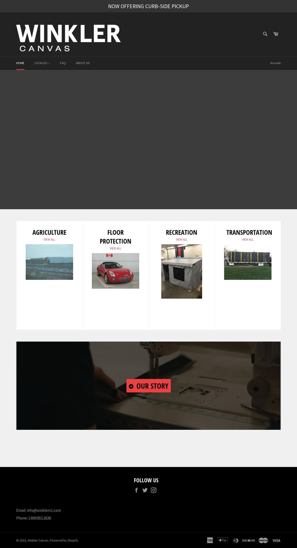 winklercanvas.ca shopify website screenshot