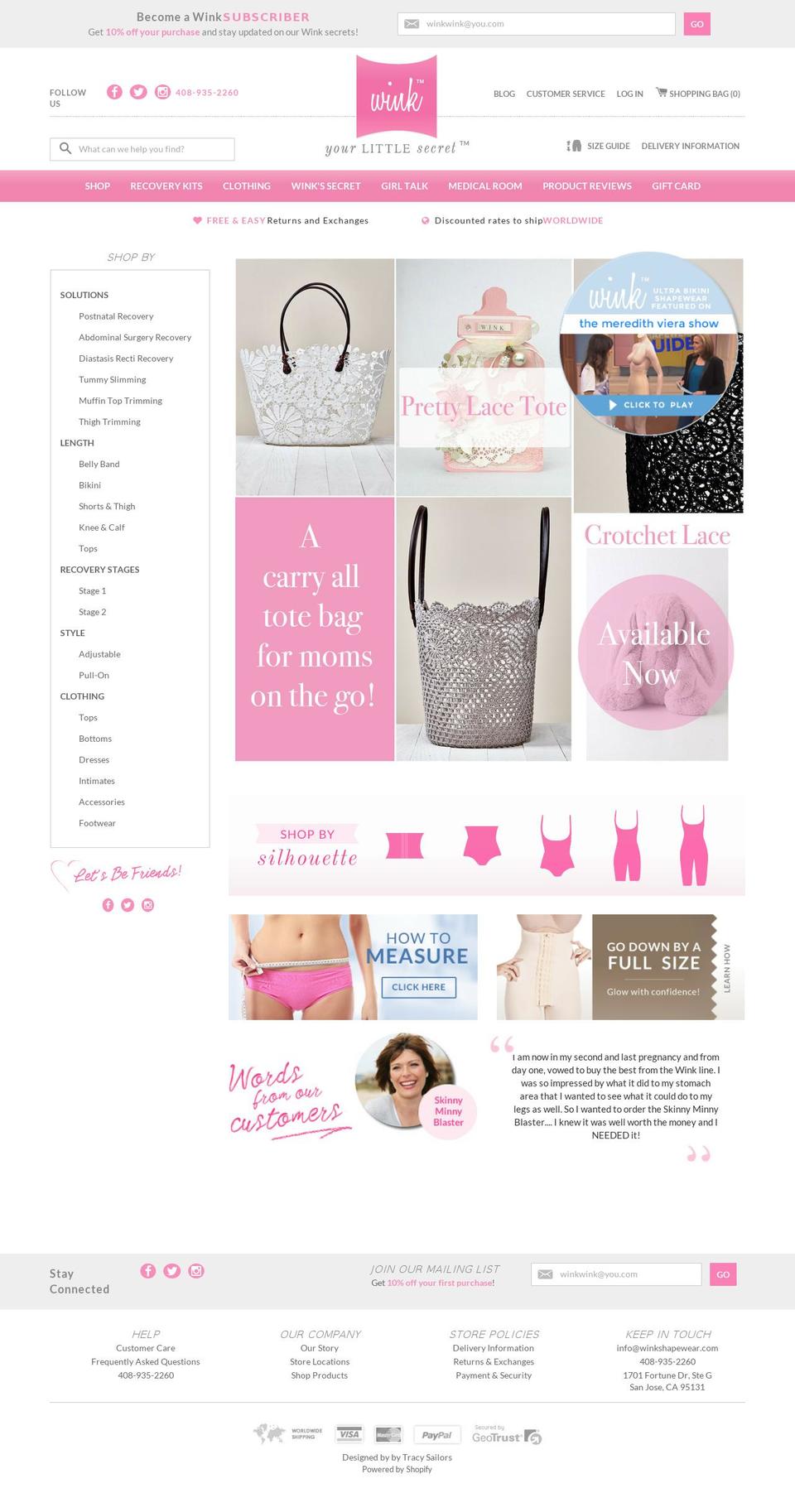 winkshapewear.com shopify website screenshot