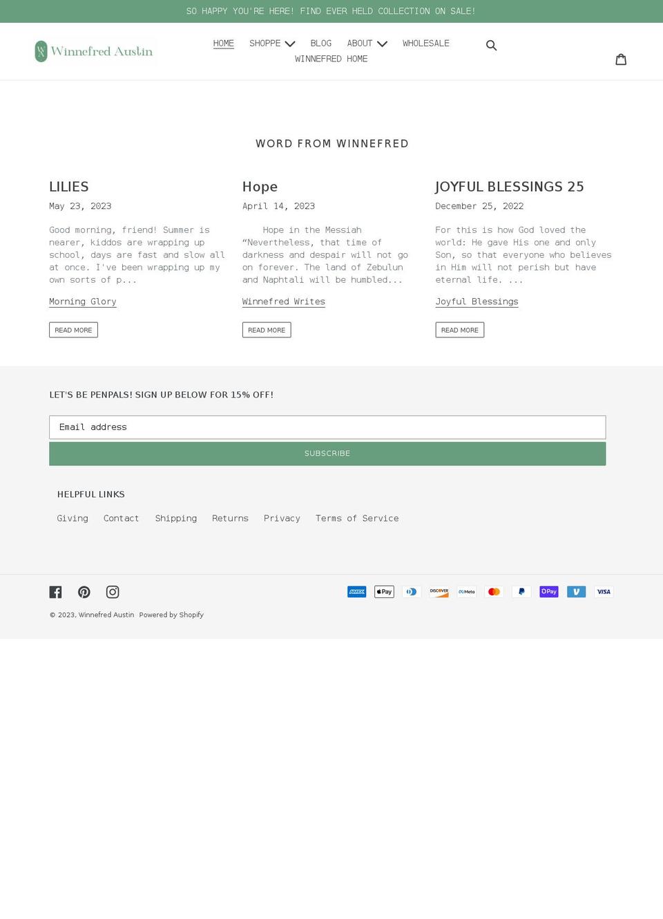 winnefredaustin.com shopify website screenshot