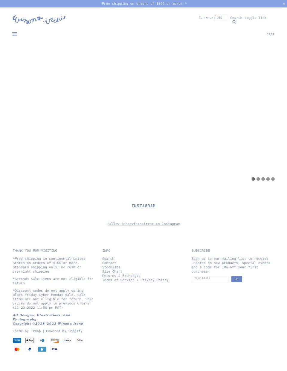 winonairene.com shopify website screenshot