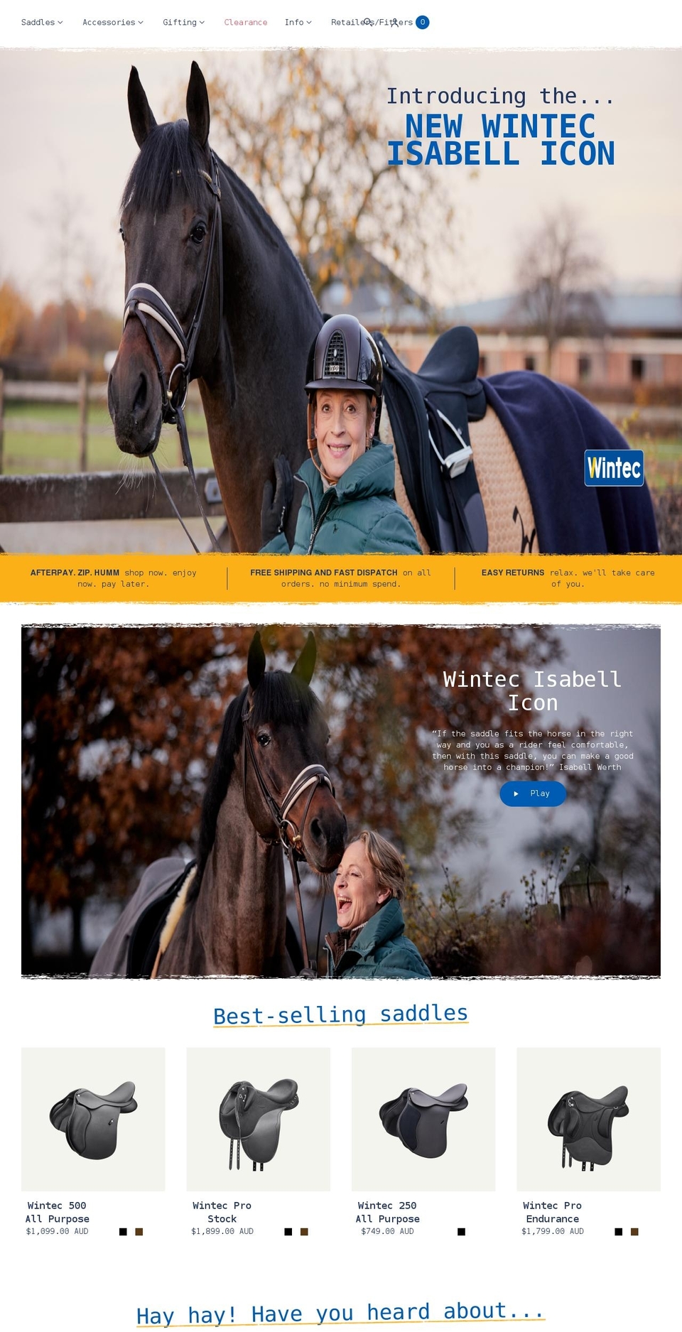 wintec-saddles.com.au shopify website screenshot