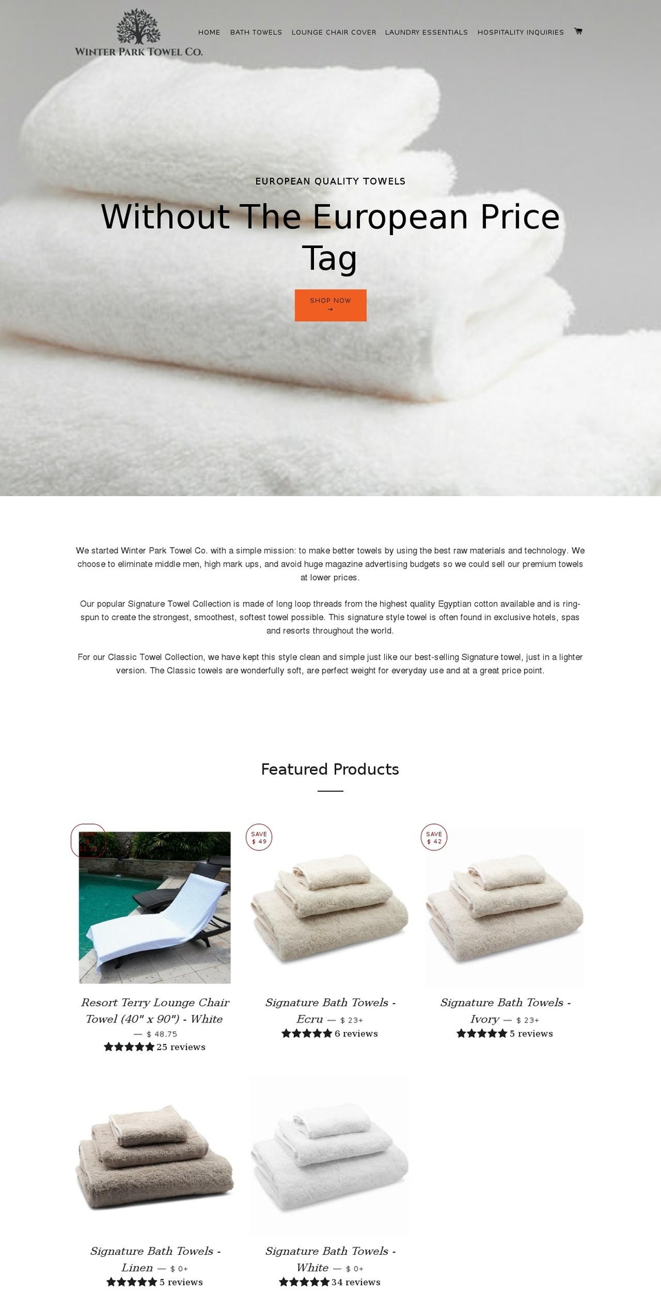 winterparktowelco.com shopify website screenshot