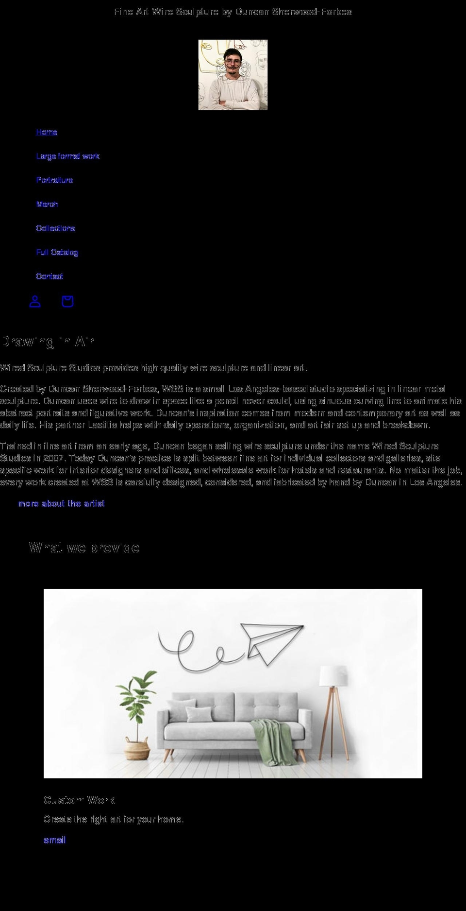 wiredsculpturestudios.com shopify website screenshot