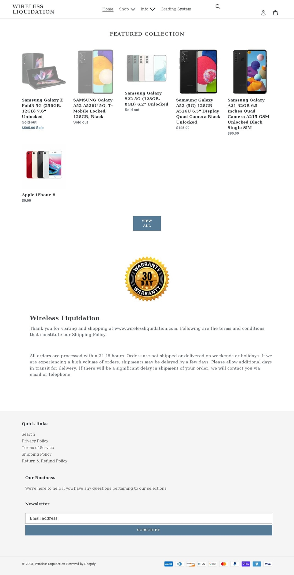 wirelessliquidation.com shopify website screenshot