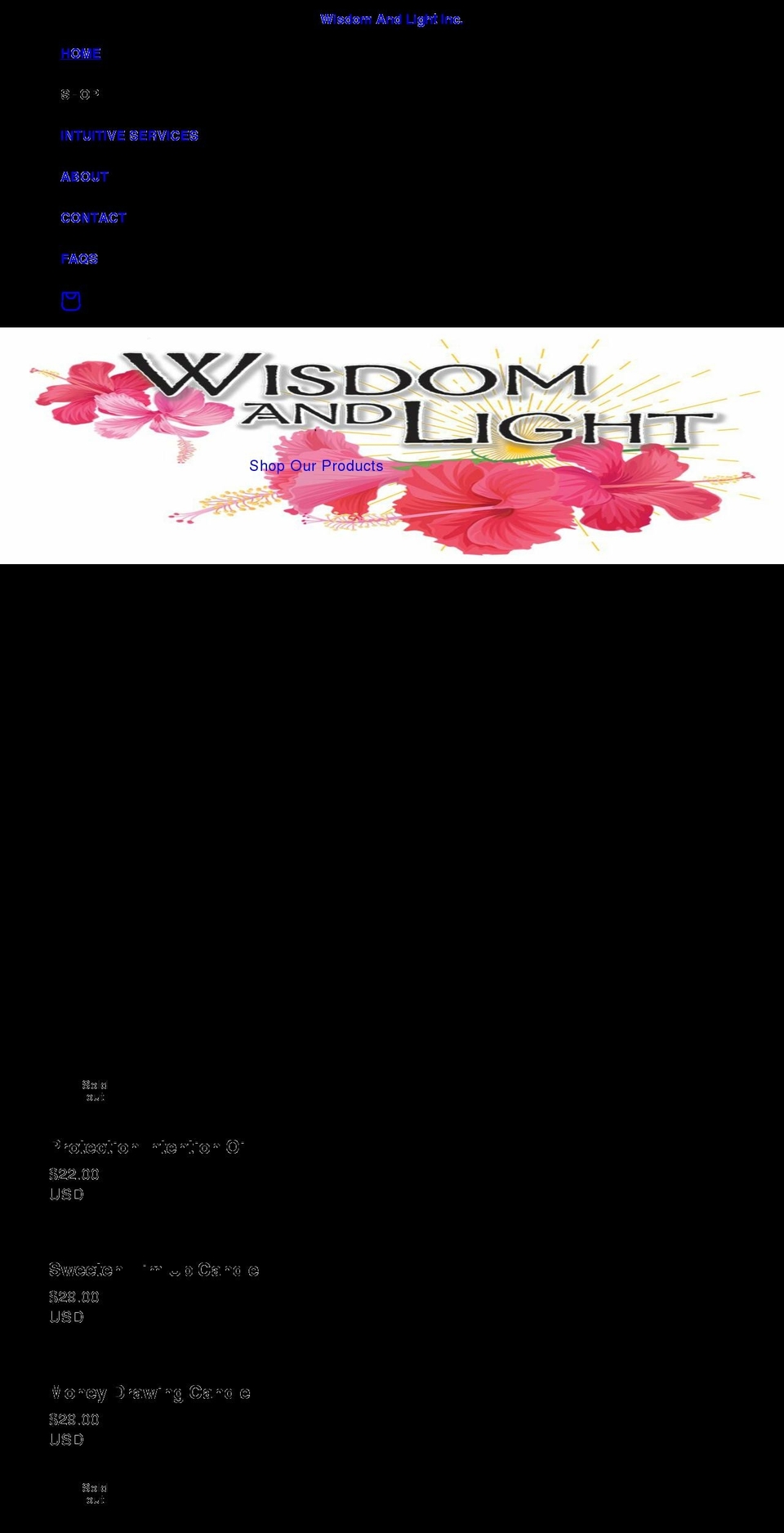 wisdomandlightinc.com shopify website screenshot