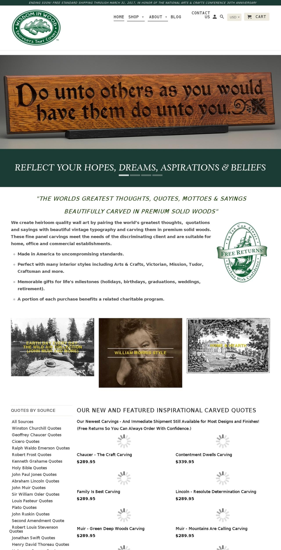 wisdominwood.com shopify website screenshot