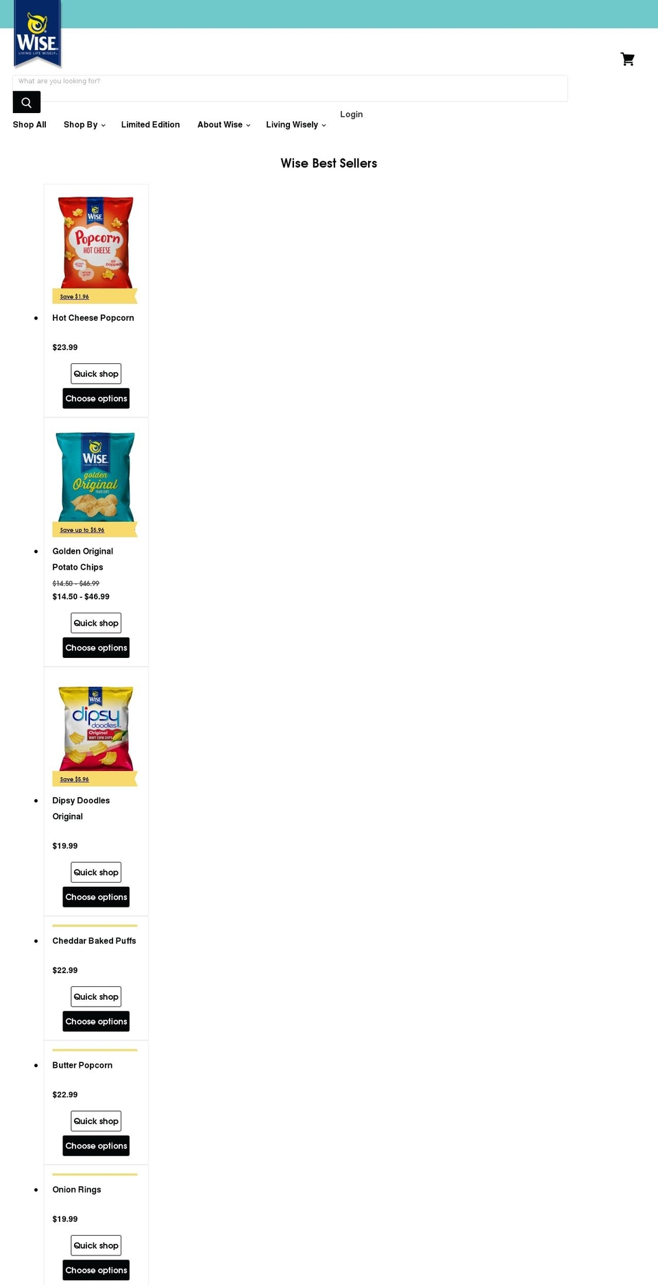 wisesnacks.com shopify website screenshot