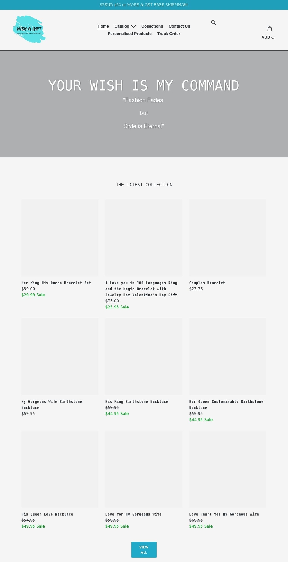 wishagift.com.au shopify website screenshot